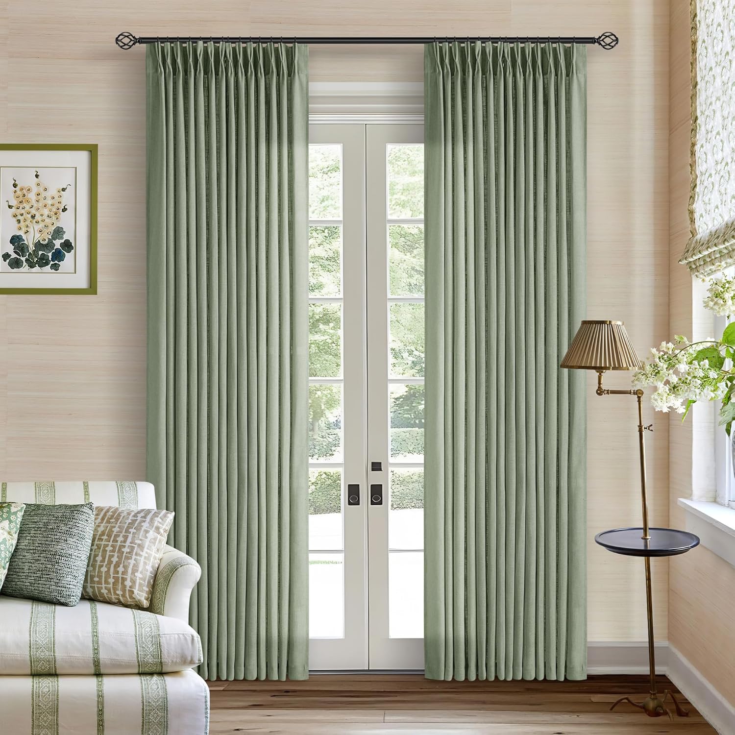 Natural Pinch Pleated Linen Curtains 84 Inch Length 2 Panels for Living Room Bedroom Textured Cream Ivory Birch Semi Sheer Boho Neutral Back Tab Pinch Pleat Hooks Rings Window Curtain 84 Inches Long