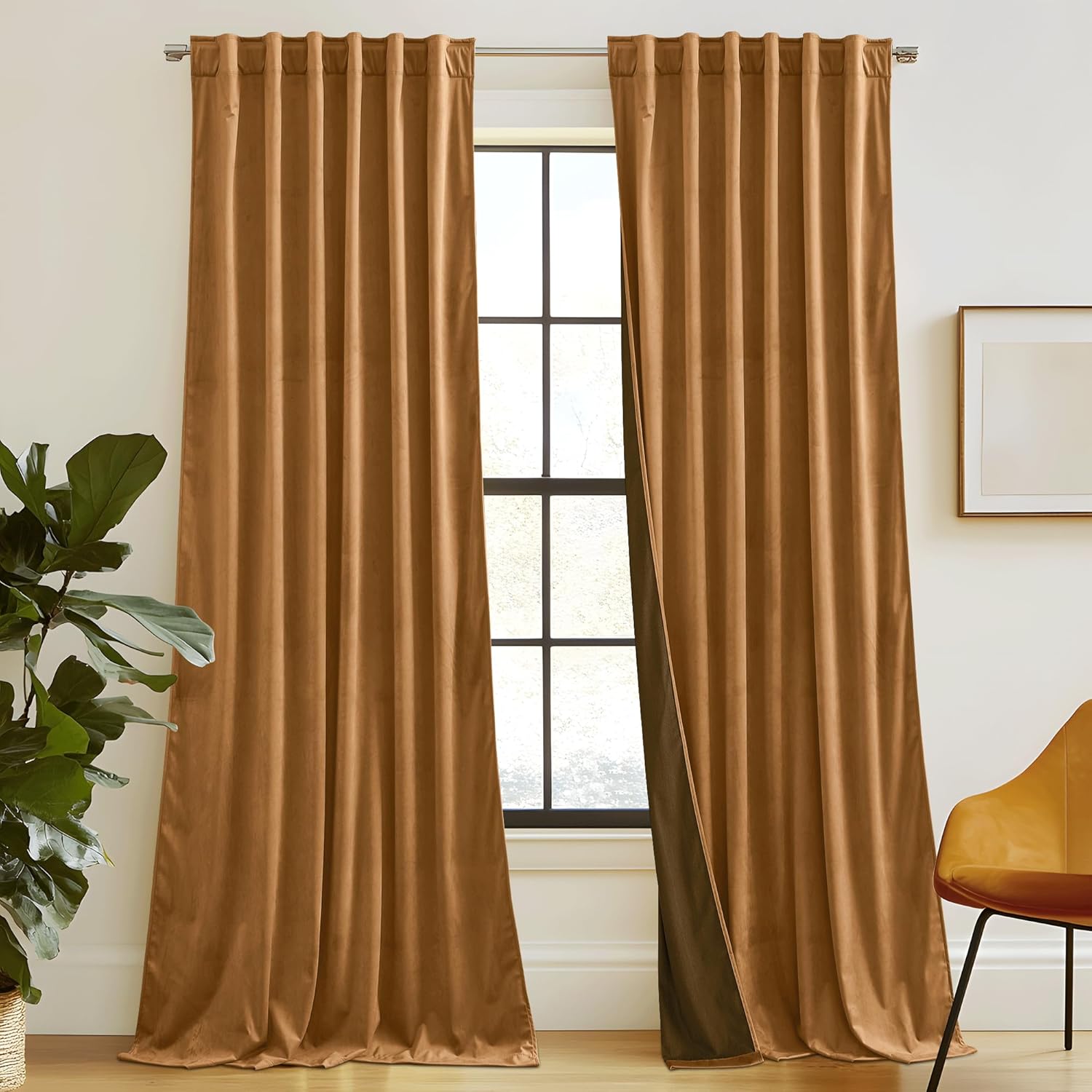 RYB HOME Velvet Curtains 96 inches - Blackout Curtains for Living Room,Thermal Insulated Noise Reducing Panels Luxury Vertical Sense Window Decor for Party Backdrops, Navy Blue, W52 x L96, 2 Panels