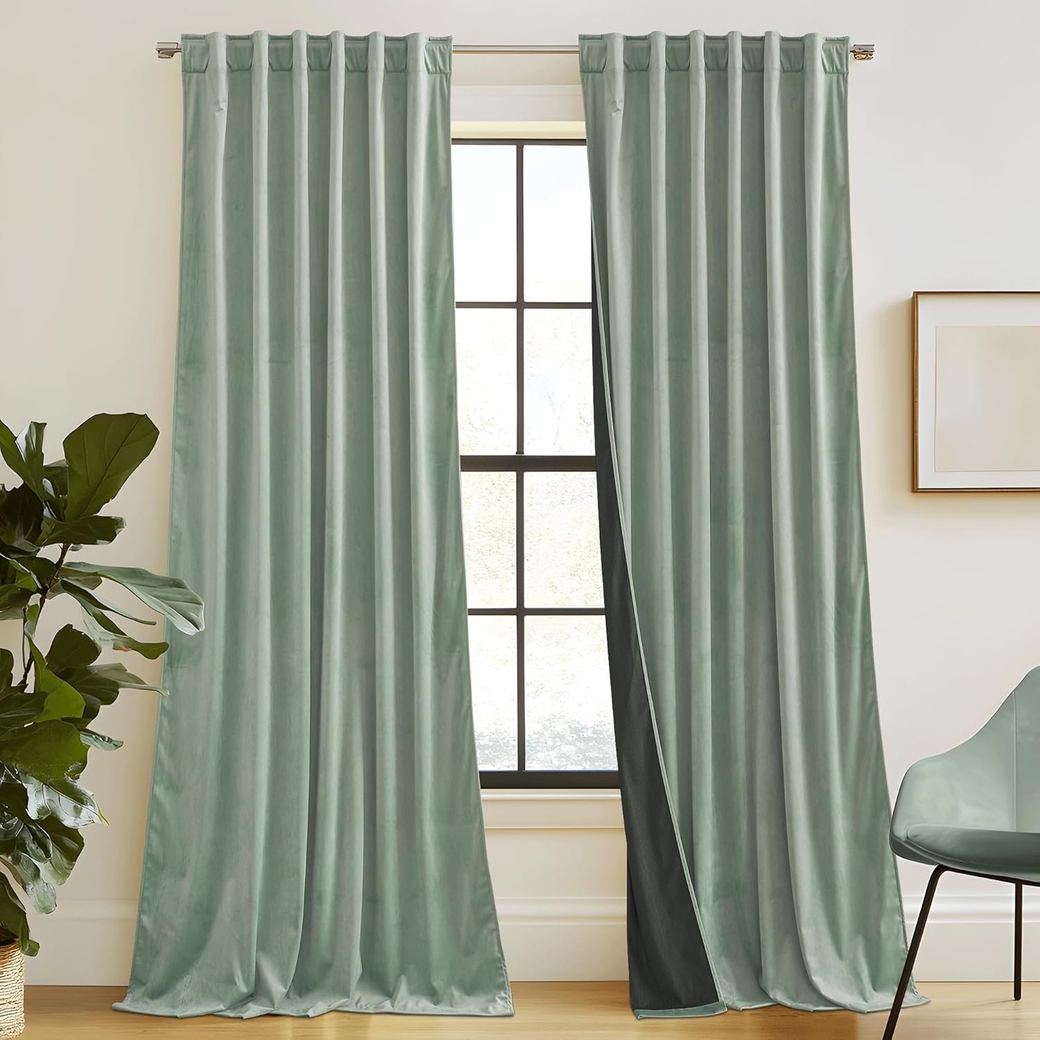 RYB HOME Velvet Curtains 96 inches - Blackout Curtains for Living Room,Thermal Insulated Noise Reducing Panels Luxury Vertical Sense Window Decor for Party Backdrops, Navy Blue, W52 x L96, 2 Panels