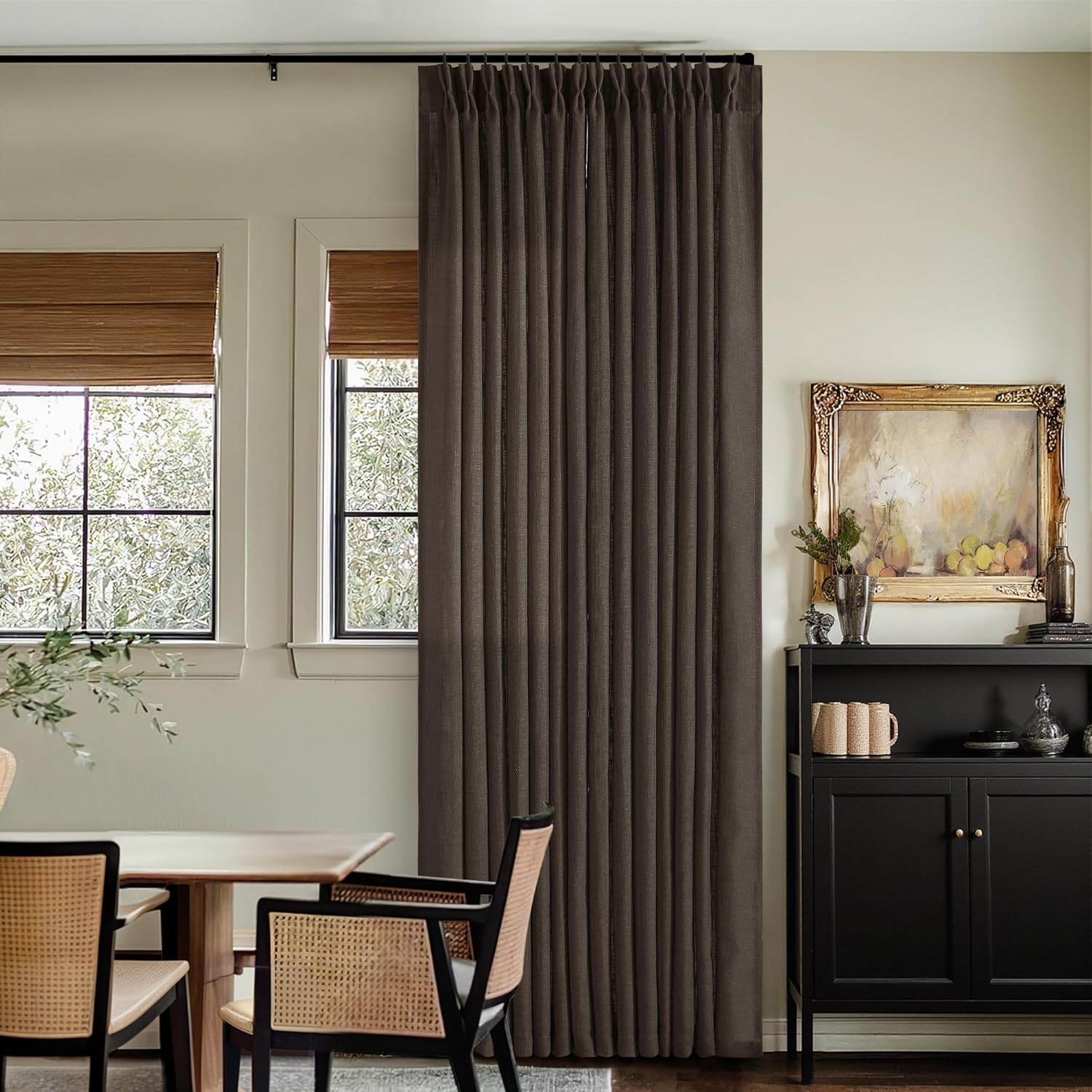 Natural Pinch Pleated Linen Curtains 84 Inch Length 2 Panels for Living Room Bedroom Textured Cream Ivory Birch Semi Sheer Boho Neutral Back Tab Pinch Pleat Hooks Rings Window Curtain 84 Inches Long