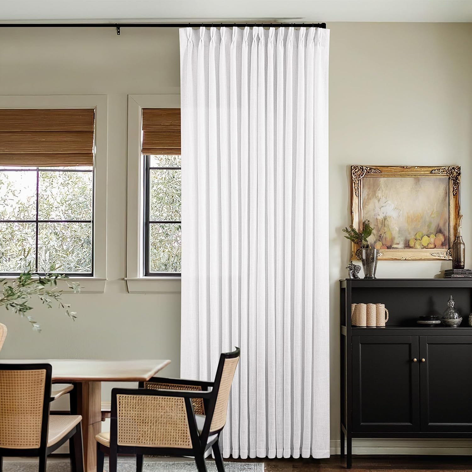 Natural Pinch Pleated Linen Curtains 84 Inch Length 2 Panels for Living Room Bedroom Textured Cream Ivory Birch Semi Sheer Boho Neutral Back Tab Pinch Pleat Hooks Rings Window Curtain 84 Inches Long