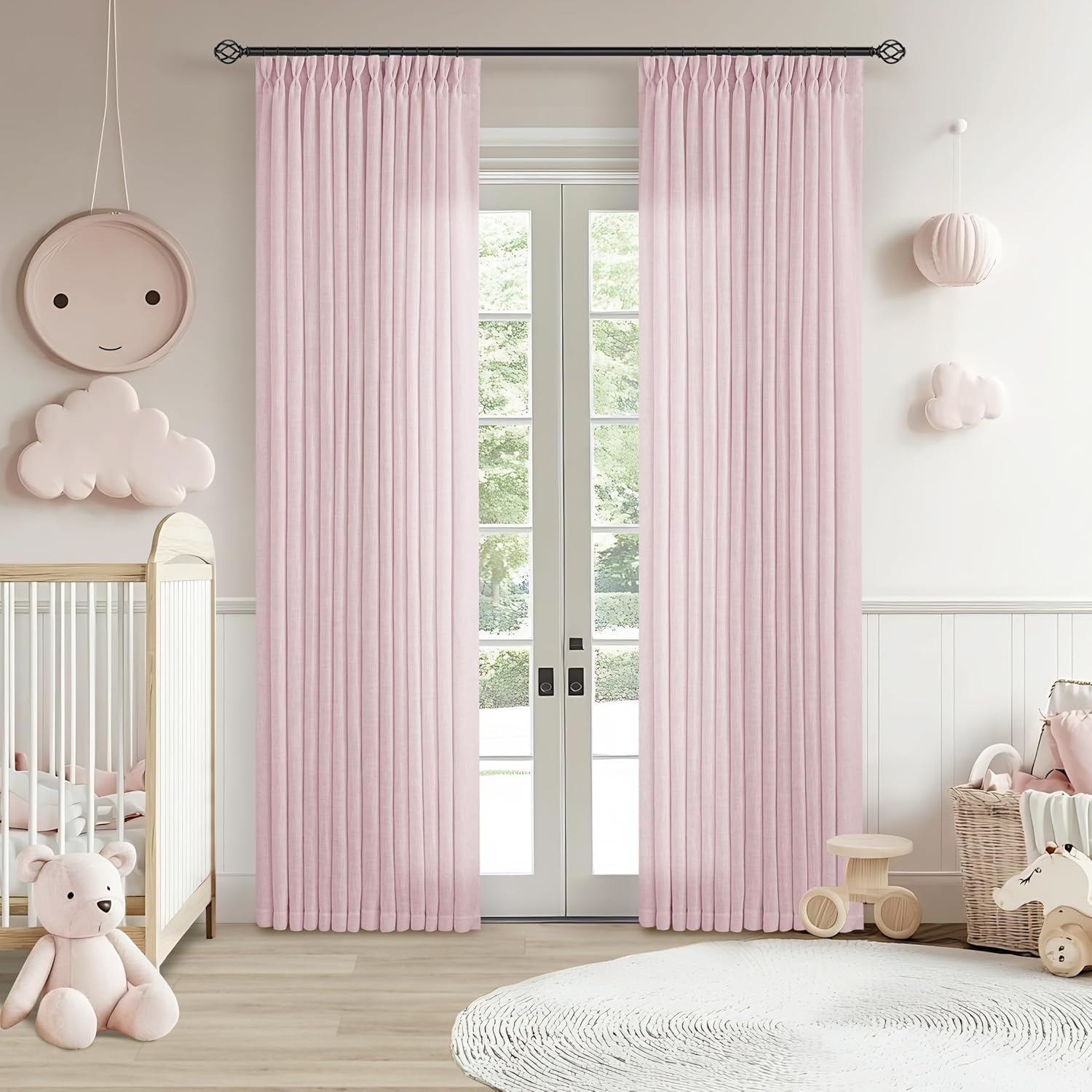 Natural Pinch Pleated Linen Curtains 84 Inch Length 2 Panels for Living Room Bedroom Textured Cream Ivory Birch Semi Sheer Boho Neutral Back Tab Pinch Pleat Hooks Rings Window Curtain 84 Inches Long