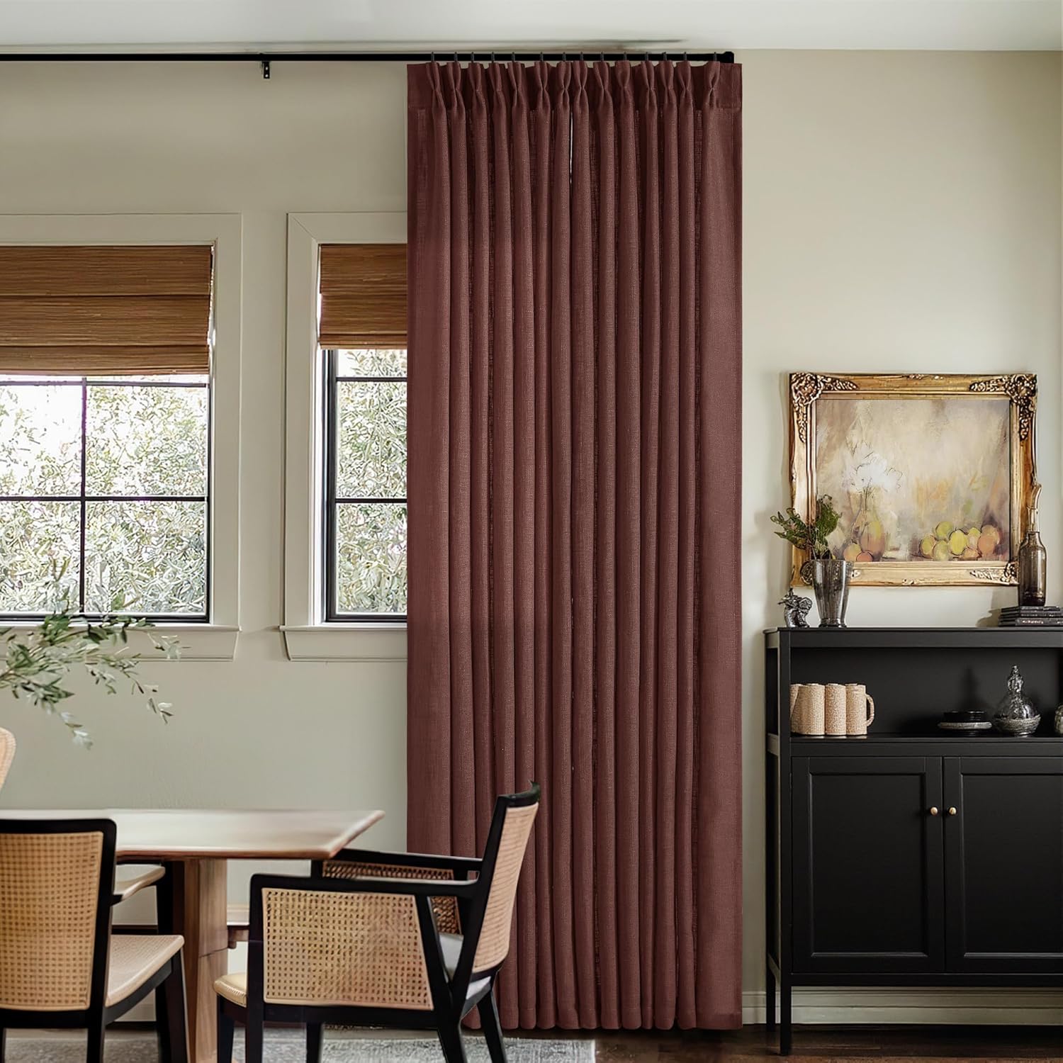 Natural Pinch Pleated Linen Curtains 84 Inch Length 2 Panels for Living Room Bedroom Textured Cream Ivory Birch Semi Sheer Boho Neutral Back Tab Pinch Pleat Hooks Rings Window Curtain 84 Inches Long