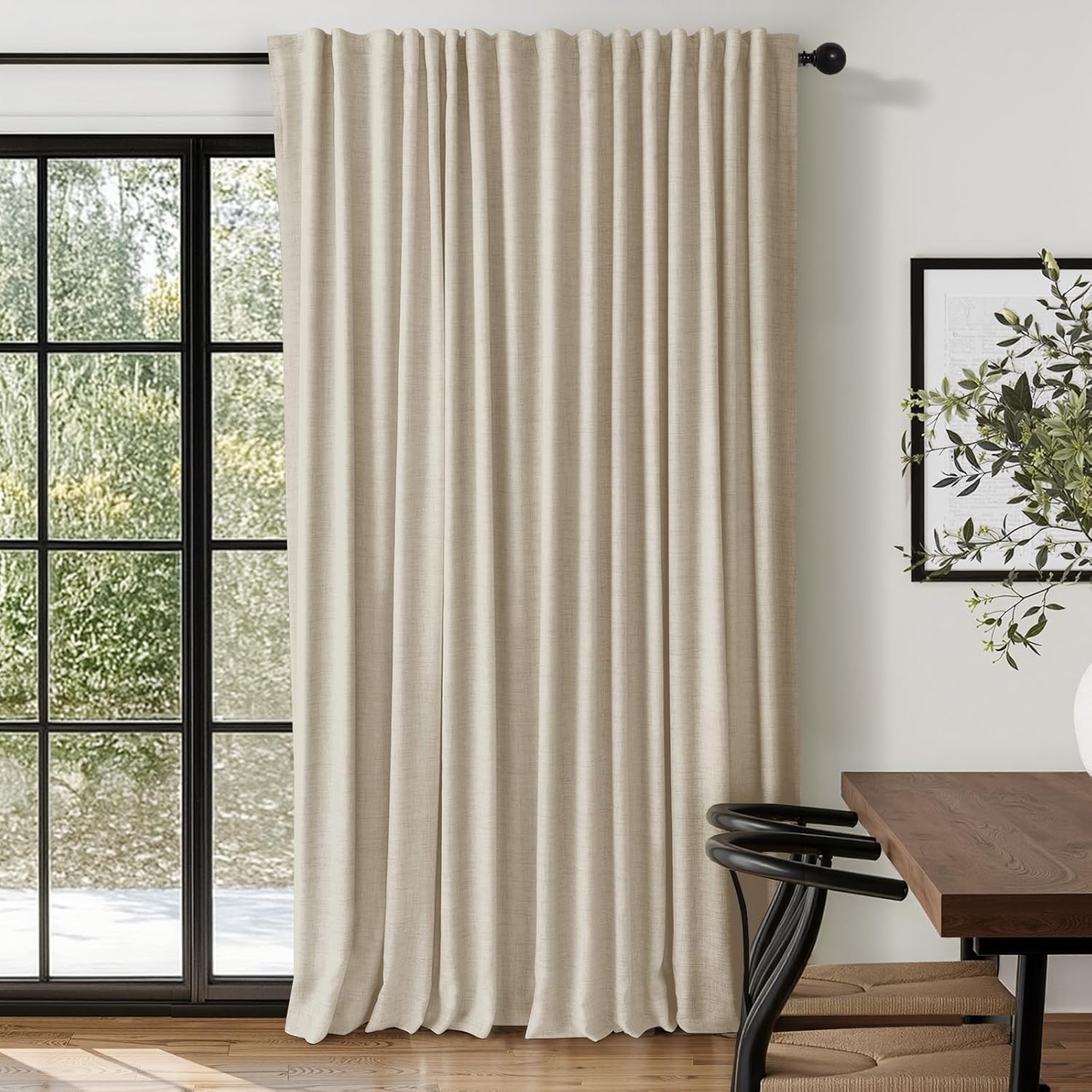 100% Blackout Shield Linen Blackout Curtains for Bedroom 84 Inches Long, Back Tab/Rod Pocket Living Room Drapes, Thermal Insulated Blackout Curtains 2 Panels Set, 50" W x 84" L, Cream