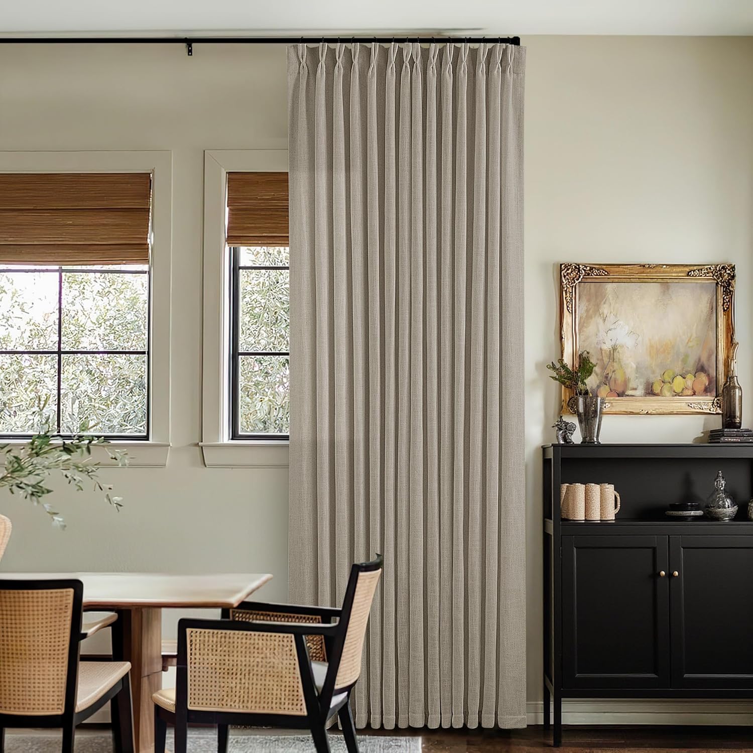 Natural Pinch Pleated Linen Curtains 84 Inch Length 2 Panels for Living Room Bedroom Textured Cream Ivory Birch Semi Sheer Boho Neutral Back Tab Pinch Pleat Hooks Rings Window Curtain 84 Inches Long