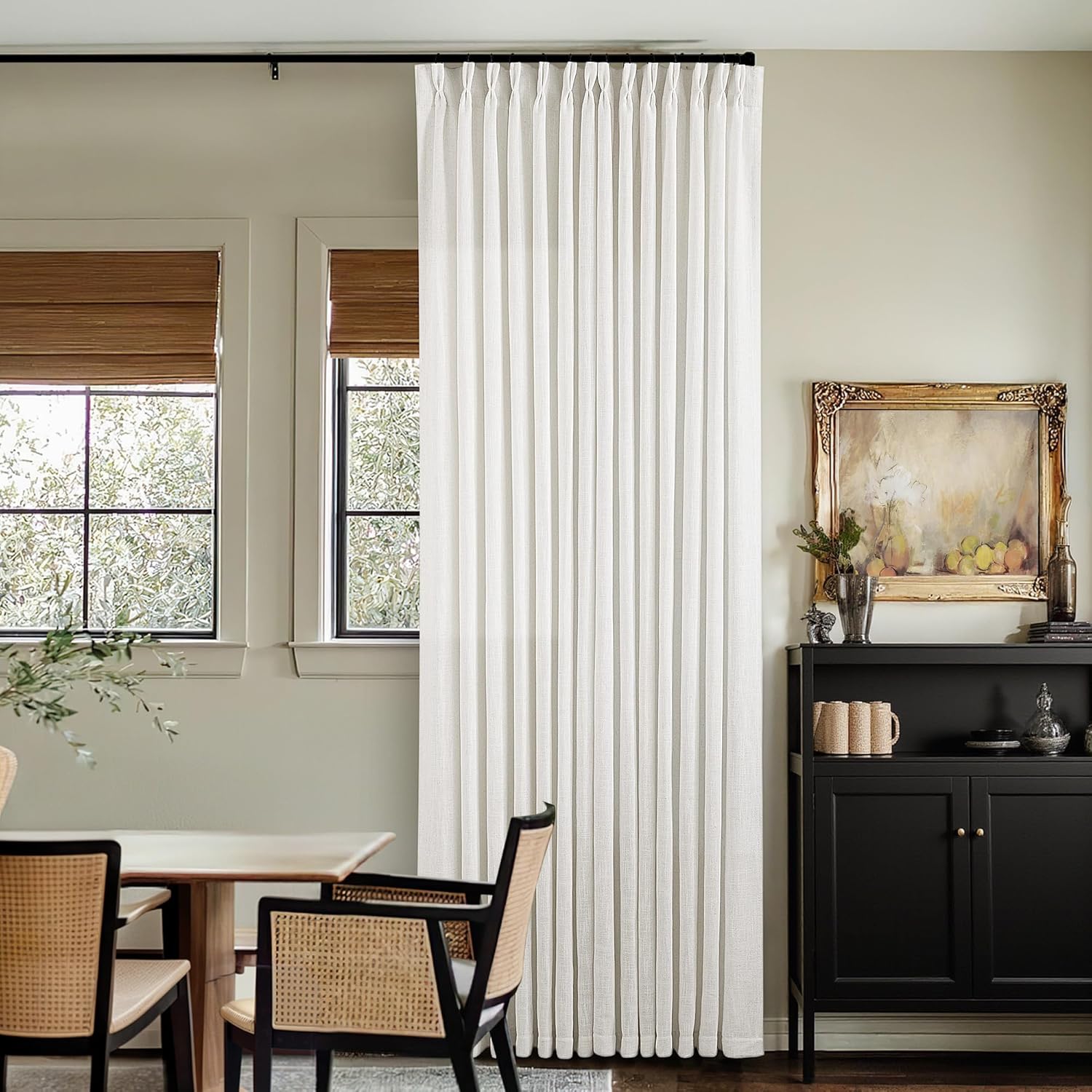 Natural Pinch Pleated Linen Curtains 84 Inch Length 2 Panels for Living Room Bedroom Textured Cream Ivory Birch Semi Sheer Boho Neutral Back Tab Pinch Pleat Hooks Rings Window Curtain 84 Inches Long