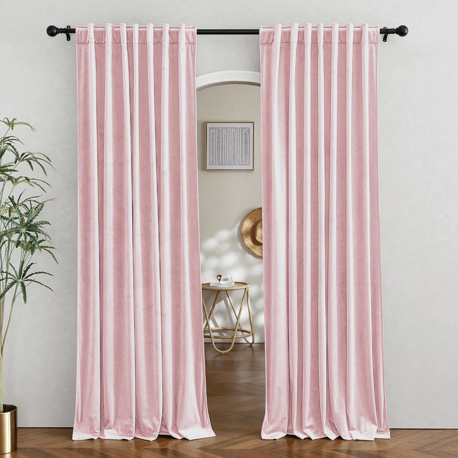 RYB HOME Velvet Curtains 96 inches - Blackout Curtains for Living Room,Thermal Insulated Noise Reducing Panels Luxury Vertical Sense Window Decor for Party Backdrops, Navy Blue, W52 x L96, 2 Panels