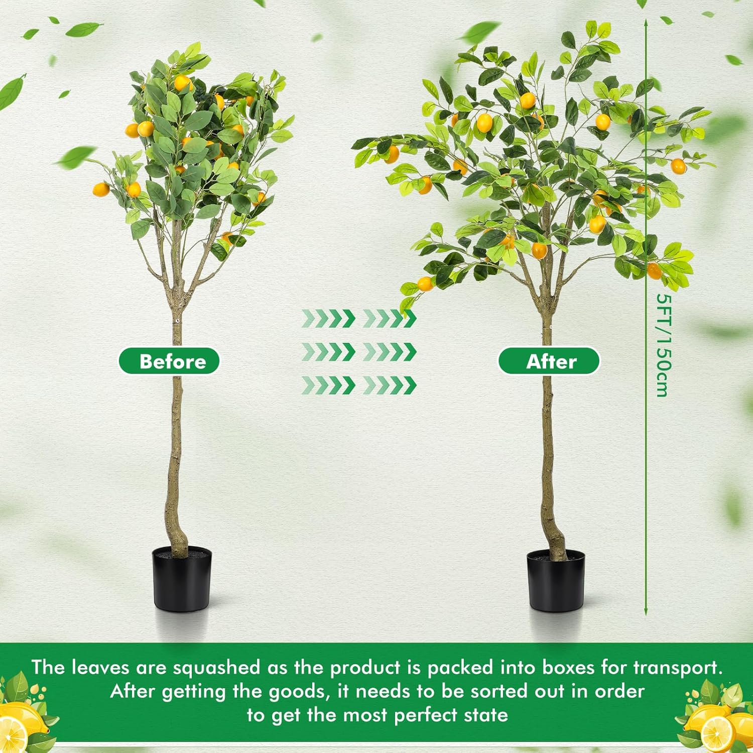 Jexine 2 Pack Artificial Lemon Tree 5 ft Tall Fake Plant Pre Potted Faux Lemon Tree Realistic Fruits for Indoor Home Decor Office Living Room