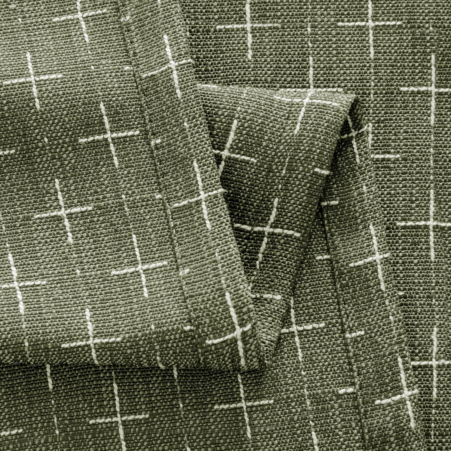 MIULEE Decorative Back Tab Linen Curtains with Geometric Pattern for Living Room Bedroom Farmhouse Rustic Thick Woven Textured Patterned Mudcloth Drapes 90 Inch Long 2 Panels Set, Olive Green