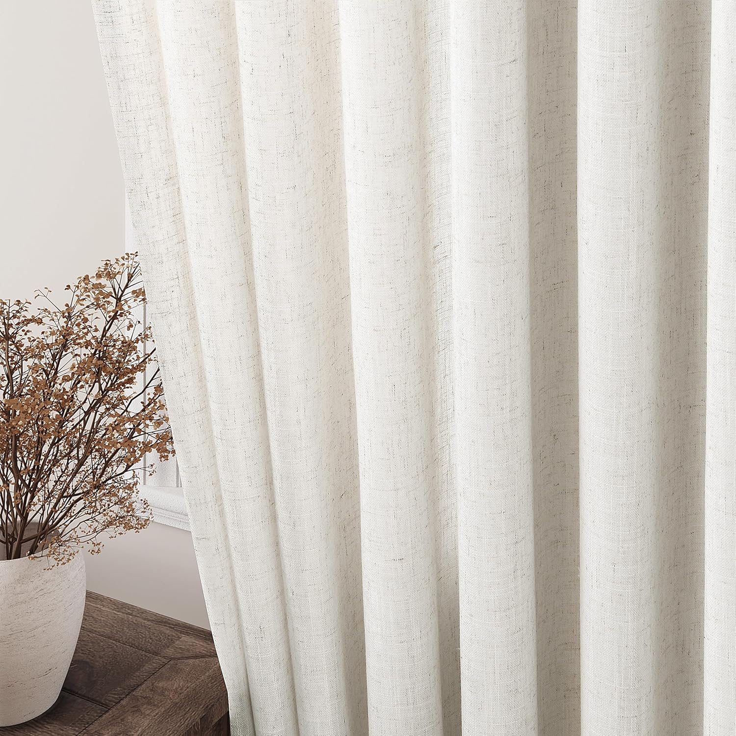 2 Panels Set Cream Linen Curtains 108 inches Long for Living Room Extra Long Back Tab Curtains Neutral Farmhouse Light Filtering Semi Sheer Linen Drapes Ceiling to Floor for Large Window Ivory 9 FT
