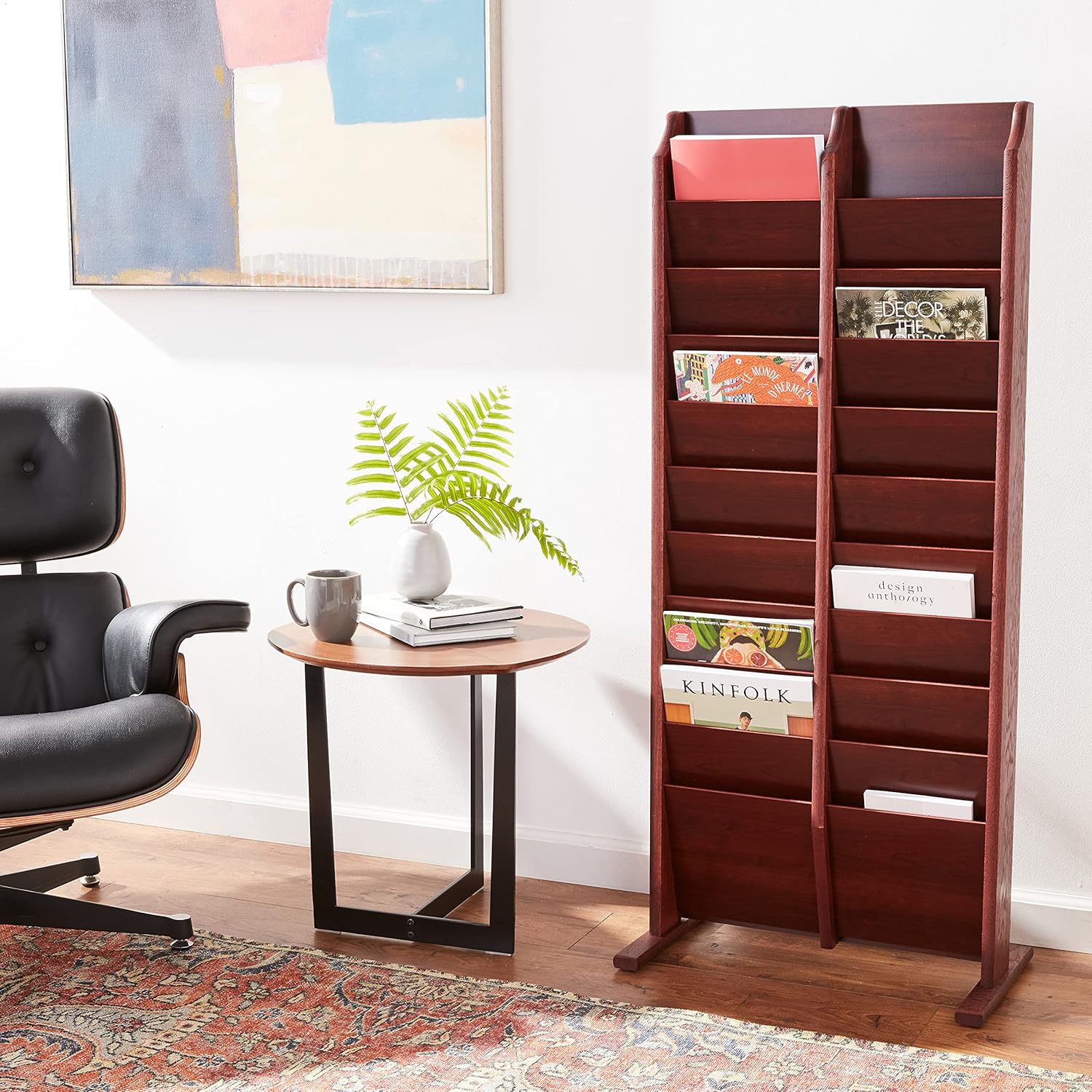 Wooden Mallet 20 Pocket Cascade Free-Standing Rack Magazine Holder, Mahogany (MR20-FSMH)