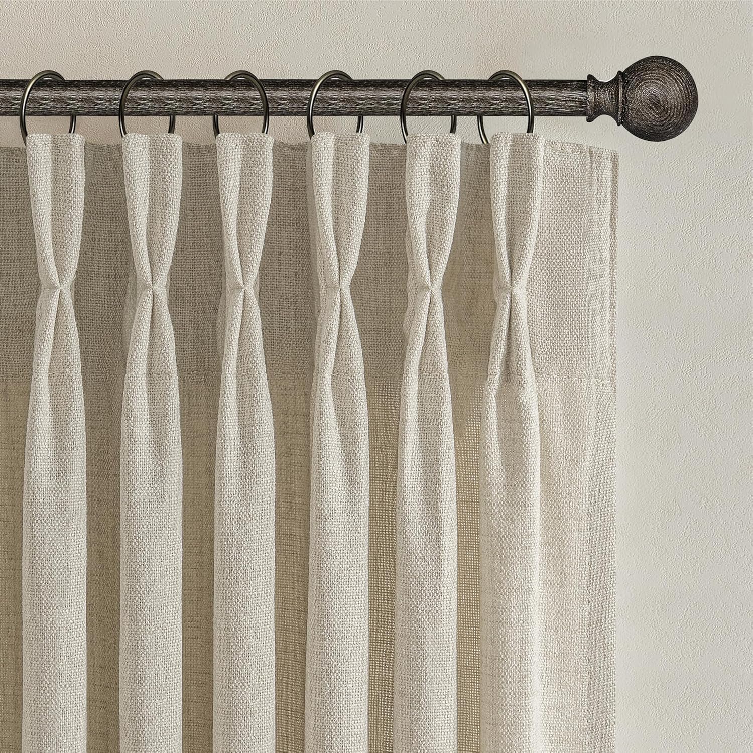 Pinch Pleated Linen Curtains 96 Inches Long for Living Room Bedroom, Light Filtering Boho Window Drape 96 inch 2 Panels Burgs with Hooks&Rings 8ft Cream Birch Sliding Glass Door Sheer Curtain Decor