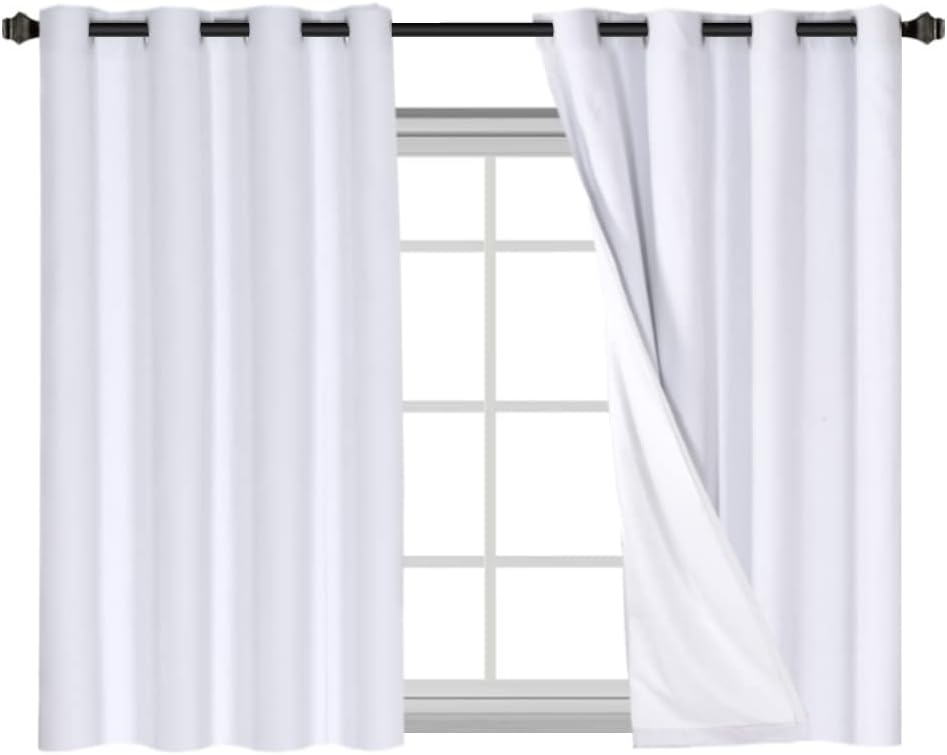 H.VERSAILTEX Linen 100% Blackout Curtains for Bedroom Full Light Blocking Curtains, Textured Window Curtain for Living Room 84 inch Grommet, Energy Efficient Curtains White Liner(2 Panels, Natural)