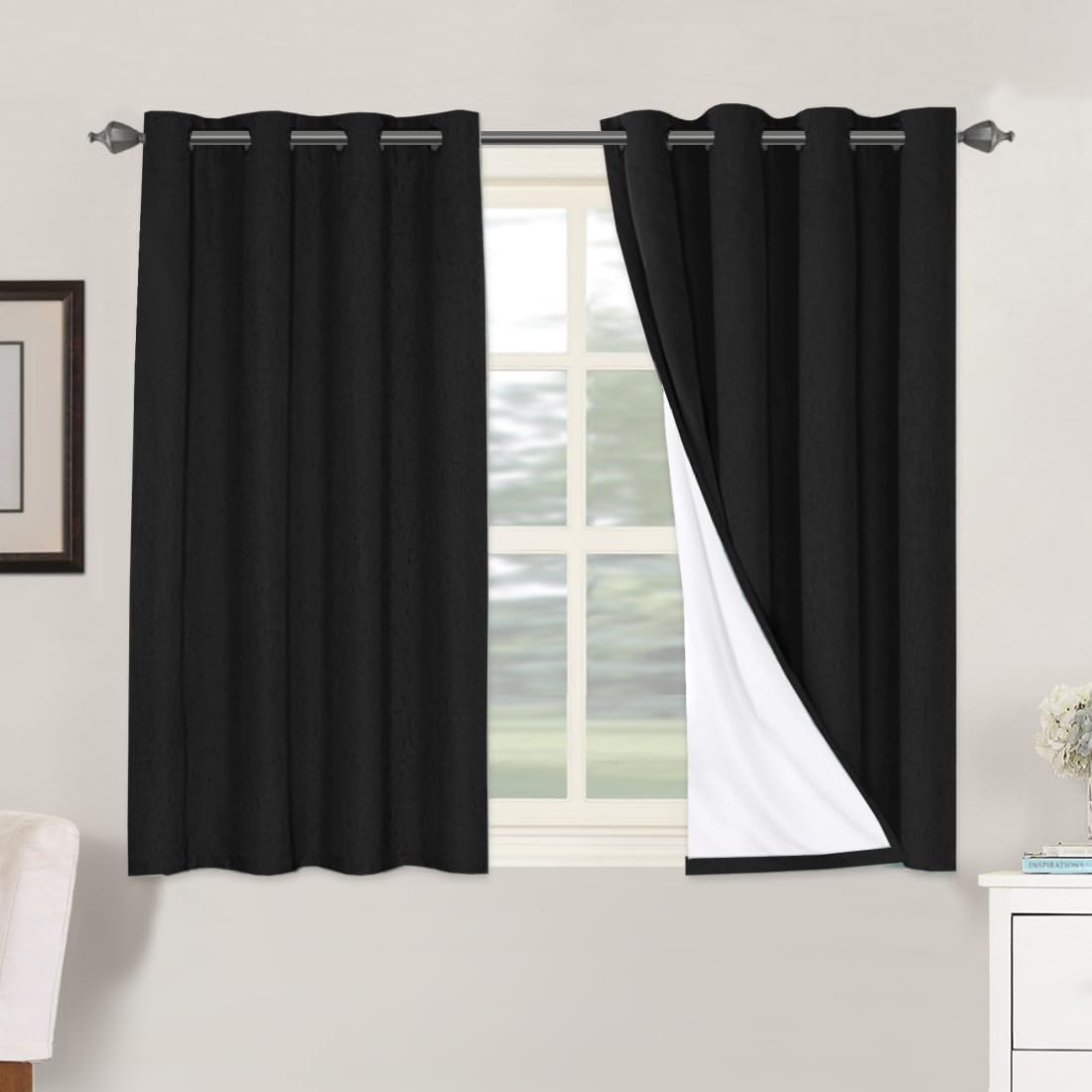 H.VERSAILTEX Linen 100% Blackout Curtains for Bedroom Full Light Blocking Curtains, Textured Window Curtain for Living Room 84 inch Grommet, Energy Efficient Curtains White Liner(2 Panels, Natural)