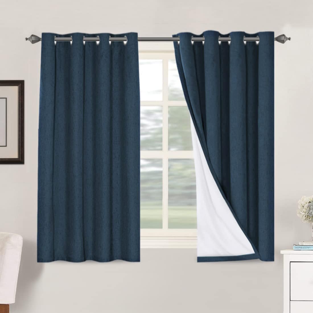 H.VERSAILTEX Linen 100% Blackout Curtains for Bedroom Full Light Blocking Curtains, Textured Window Curtain for Living Room 84 inch Grommet, Energy Efficient Curtains White Liner(2 Panels, Natural)