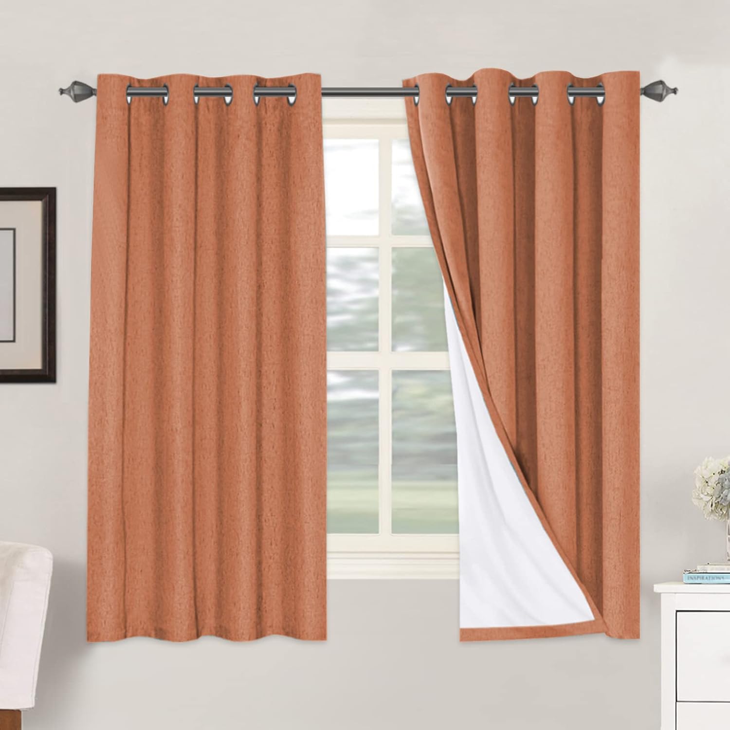 H.VERSAILTEX Linen 100% Blackout Curtains for Bedroom Full Light Blocking Curtains, Textured Window Curtain for Living Room 84 inch Grommet, Energy Efficient Curtains White Liner(2 Panels, Natural)