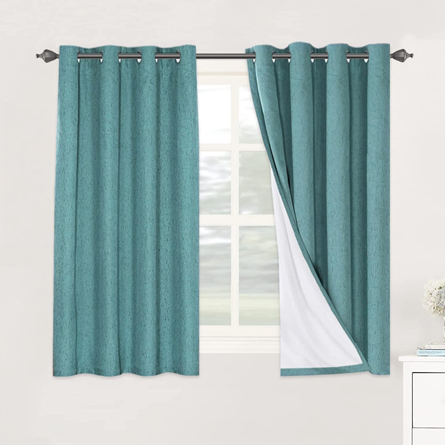 H.VERSAILTEX Linen 100% Blackout Curtains for Bedroom Full Light Blocking Curtains, Textured Window Curtain for Living Room 84 inch Grommet, Energy Efficient Curtains White Liner(2 Panels, Natural)
