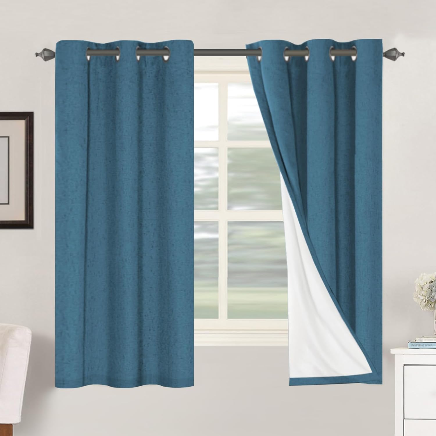 H.VERSAILTEX Linen 100% Blackout Curtains for Bedroom Full Light Blocking Curtains, Textured Window Curtain for Living Room 84 inch Grommet, Energy Efficient Curtains White Liner(2 Panels, Natural)