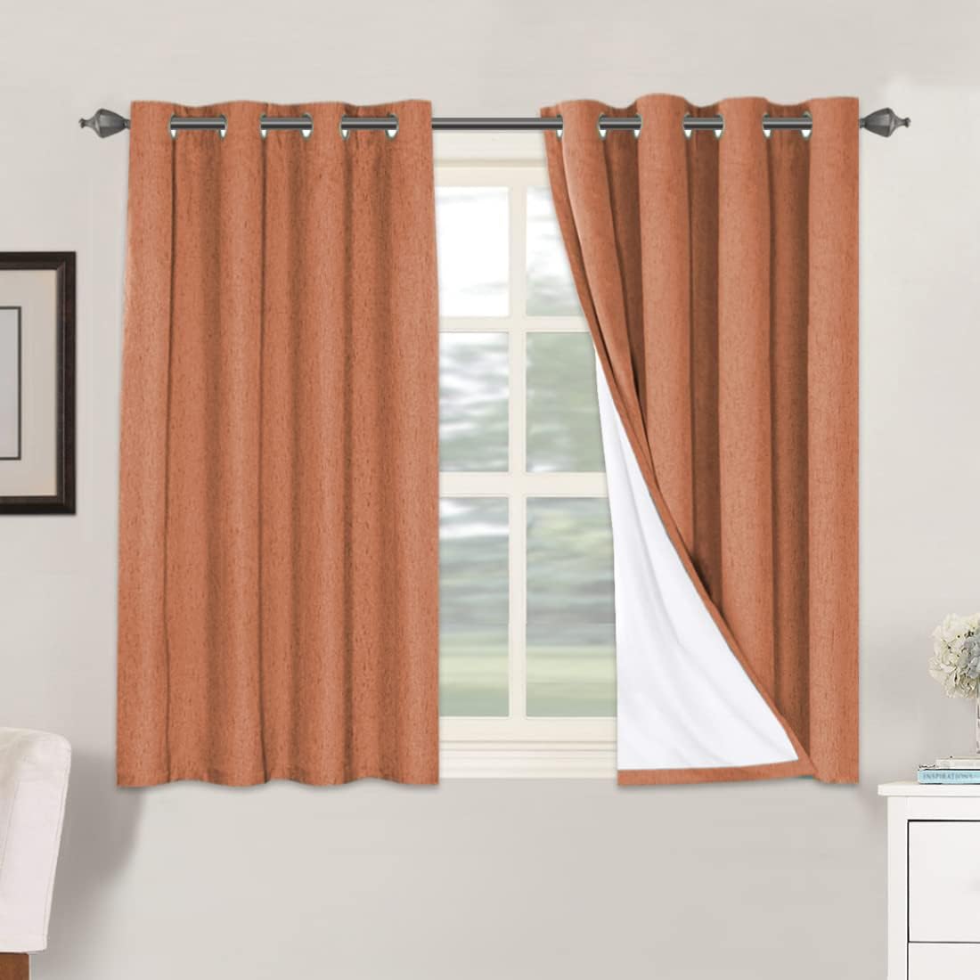 H.VERSAILTEX Linen 100% Blackout Curtains for Bedroom Full Light Blocking Curtains, Textured Window Curtain for Living Room 84 inch Grommet, Energy Efficient Curtains White Liner(2 Panels, Natural)