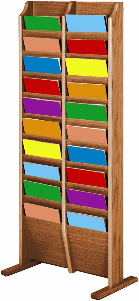 Wooden Mallet 20 Pocket Cascade Free-Standing Rack Magazine Holder, Mahogany (MR20-FSMH)
