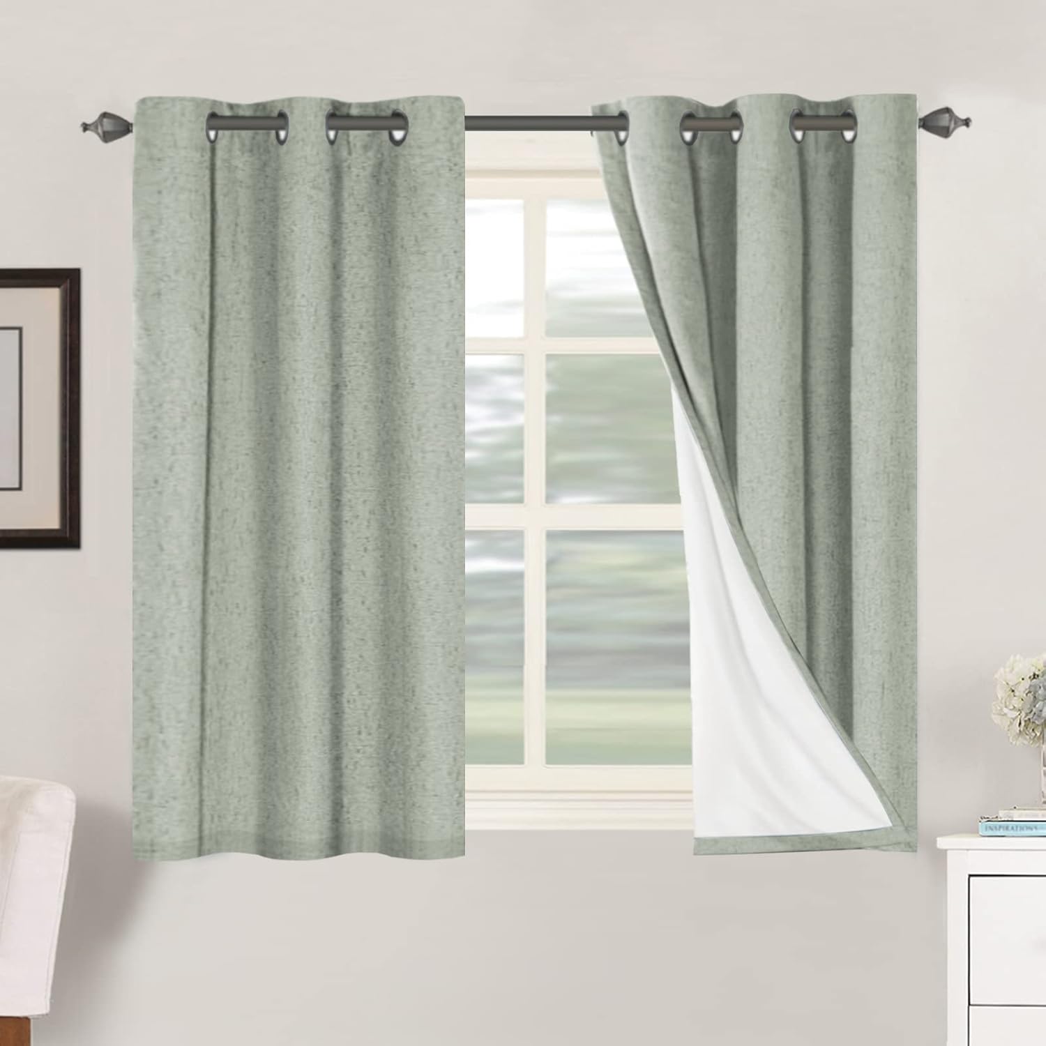 H.VERSAILTEX Linen 100% Blackout Curtains for Bedroom Full Light Blocking Curtains, Textured Window Curtain for Living Room 84 inch Grommet, Energy Efficient Curtains White Liner(2 Panels, Natural)