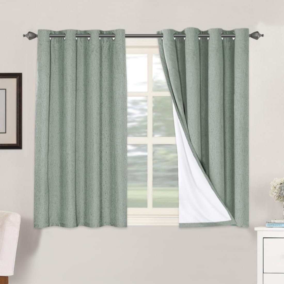 H.VERSAILTEX Linen 100% Blackout Curtains for Bedroom Full Light Blocking Curtains, Textured Window Curtain for Living Room 84 inch Grommet, Energy Efficient Curtains White Liner(2 Panels, Natural)
