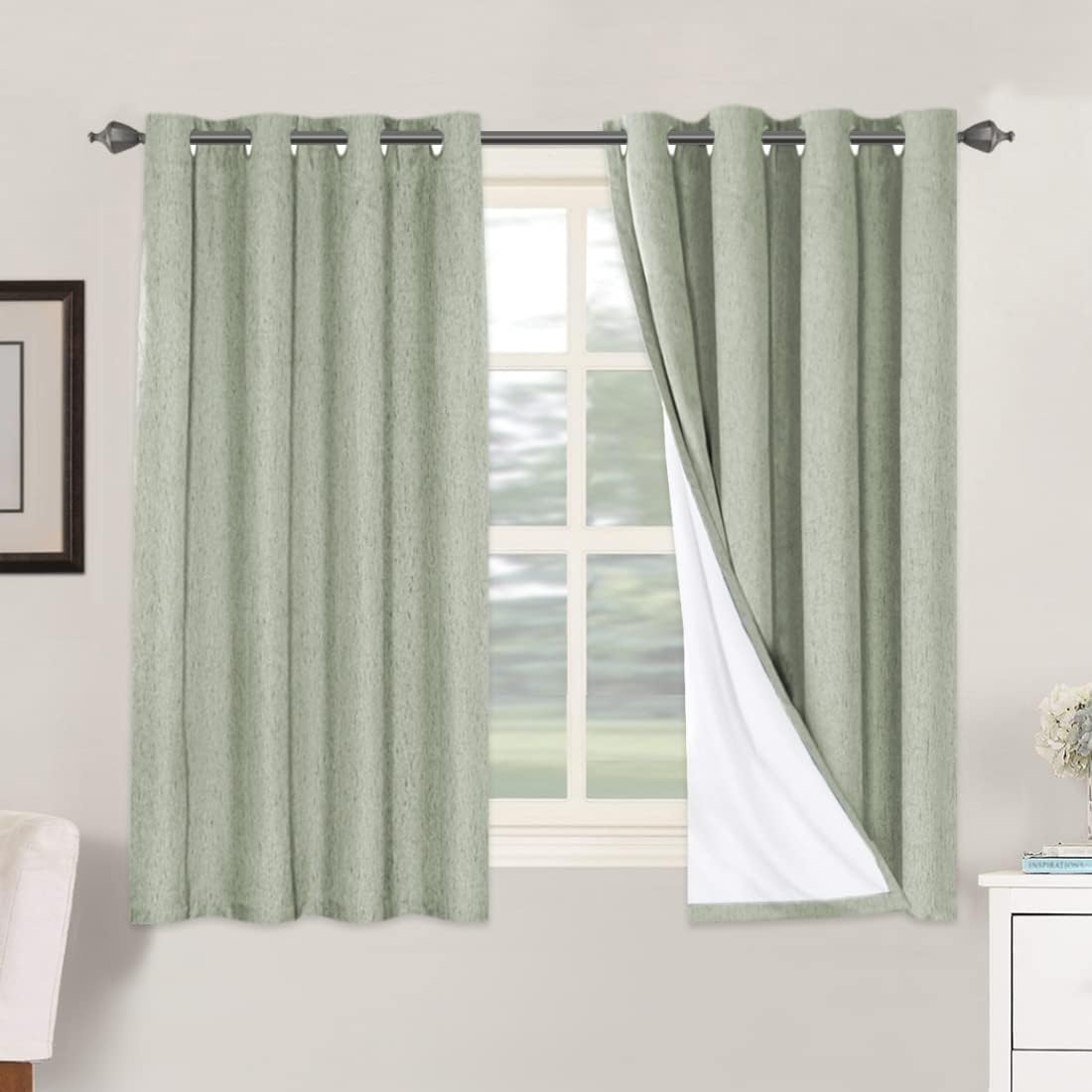 H.VERSAILTEX Linen 100% Blackout Curtains for Bedroom Full Light Blocking Curtains, Textured Window Curtain for Living Room 84 inch Grommet, Energy Efficient Curtains White Liner(2 Panels, Natural)