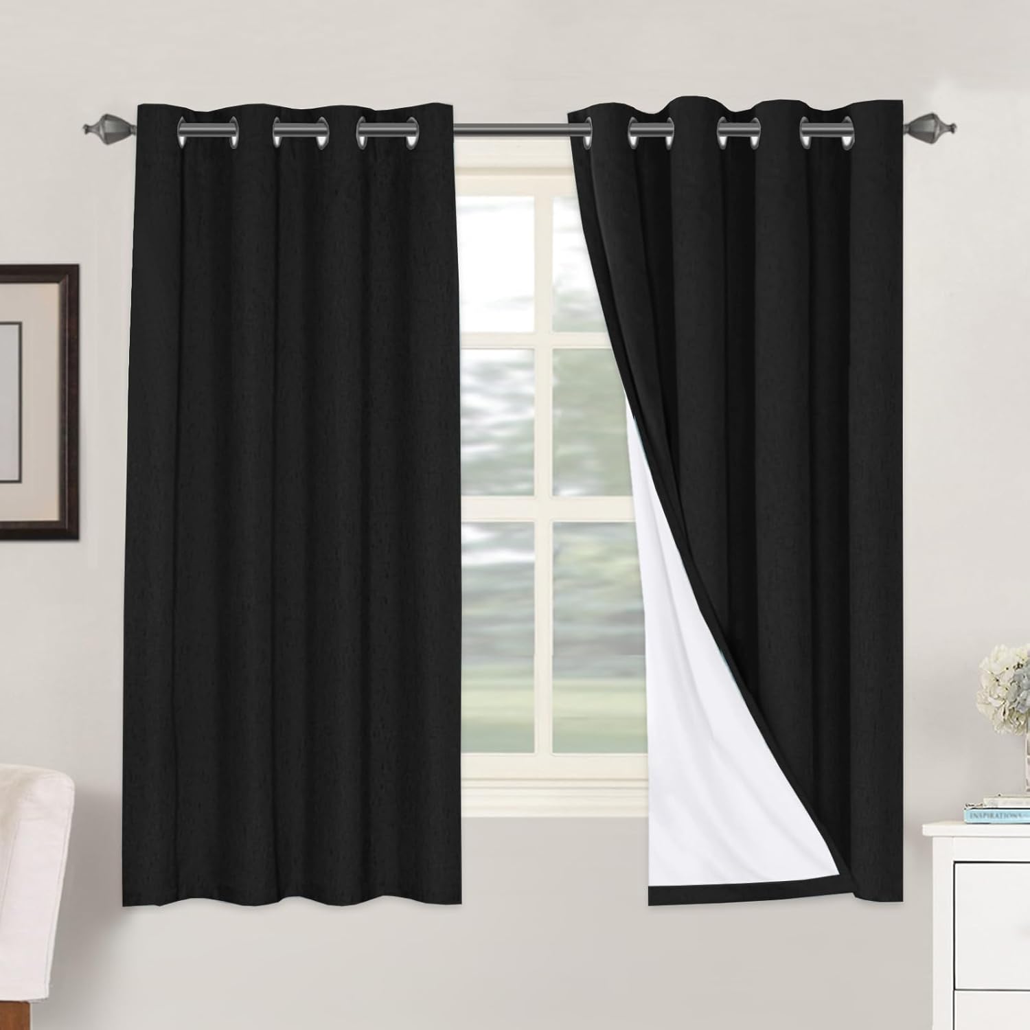 H.VERSAILTEX Linen 100% Blackout Curtains for Bedroom Full Light Blocking Curtains, Textured Window Curtain for Living Room 84 inch Grommet, Energy Efficient Curtains White Liner(2 Panels, Natural)