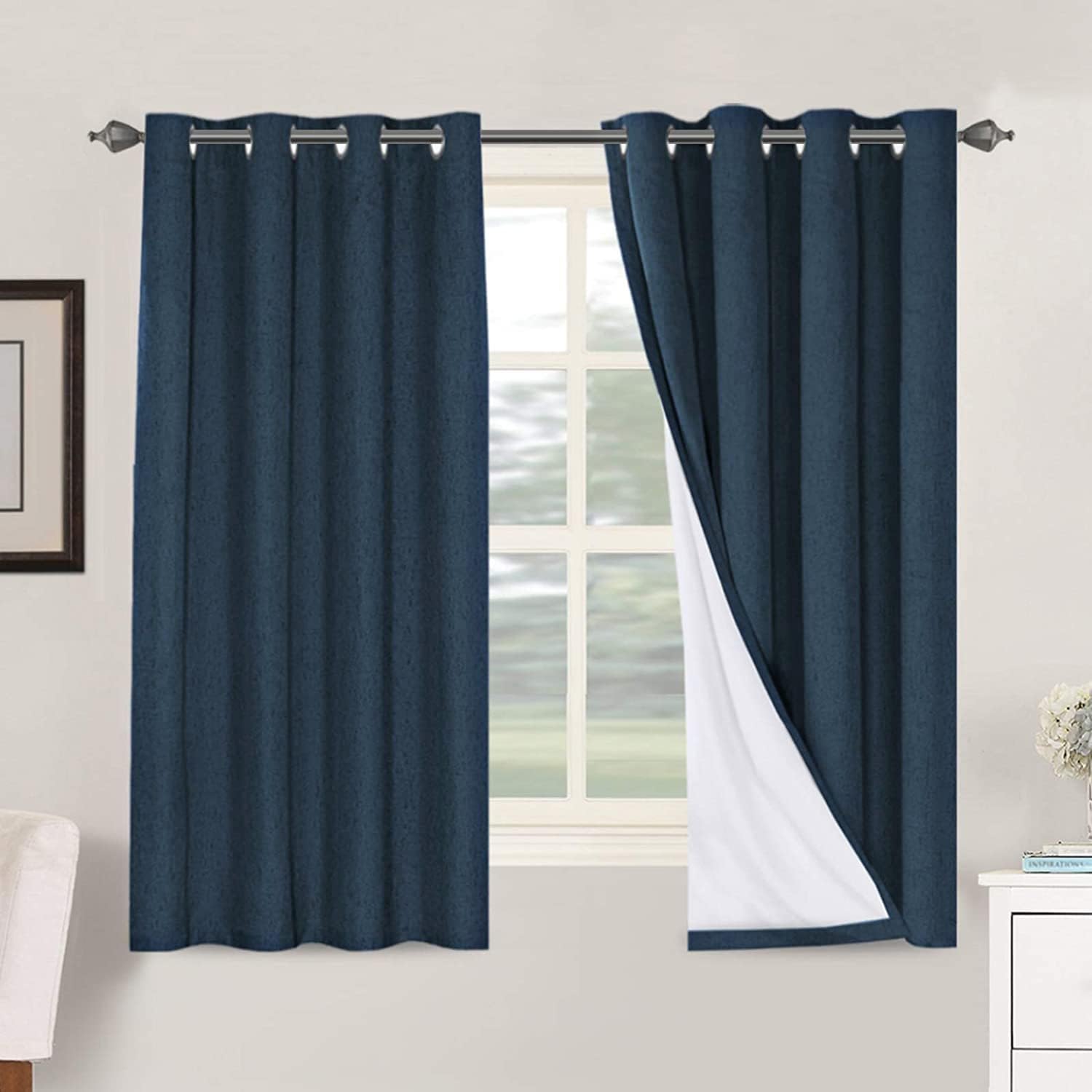 H.VERSAILTEX Linen 100% Blackout Curtains for Bedroom Full Light Blocking Curtains, Textured Window Curtain for Living Room 84 inch Grommet, Energy Efficient Curtains White Liner(2 Panels, Natural)