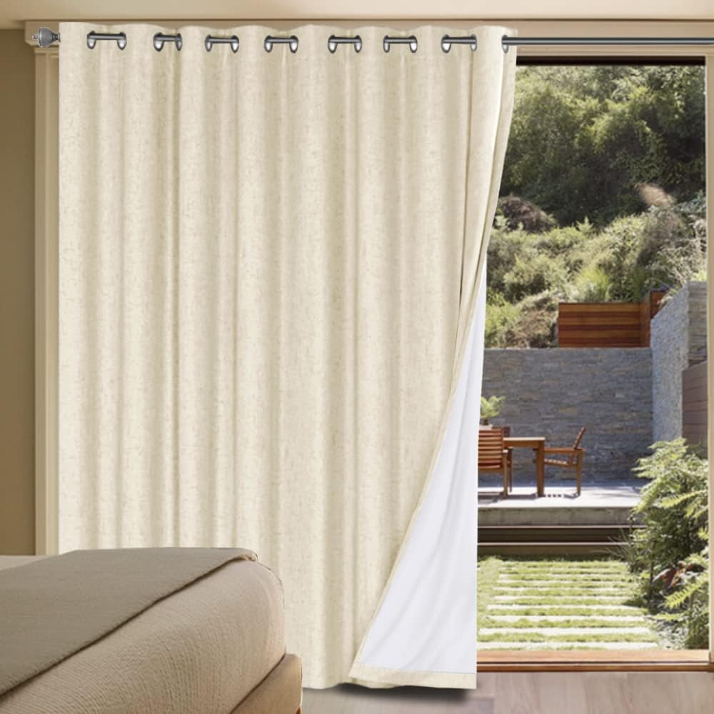 H.VERSAILTEX Linen 100% Blackout Curtains for Bedroom Full Light Blocking Curtains, Textured Window Curtain for Living Room 84 inch Grommet, Energy Efficient Curtains White Liner(2 Panels, Natural)