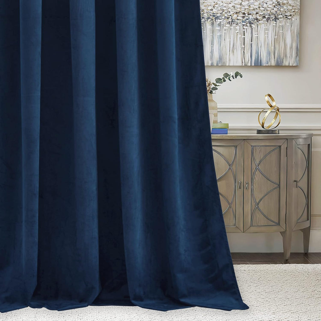 RYB HOME Velvet Curtains 96 inches - Blackout Curtains for Living Room,Thermal Insulated Noise Reducing Panels Luxury Vertical Sense Window Decor for Party Backdrops, Navy Blue, W52 x L96, 2 Panels