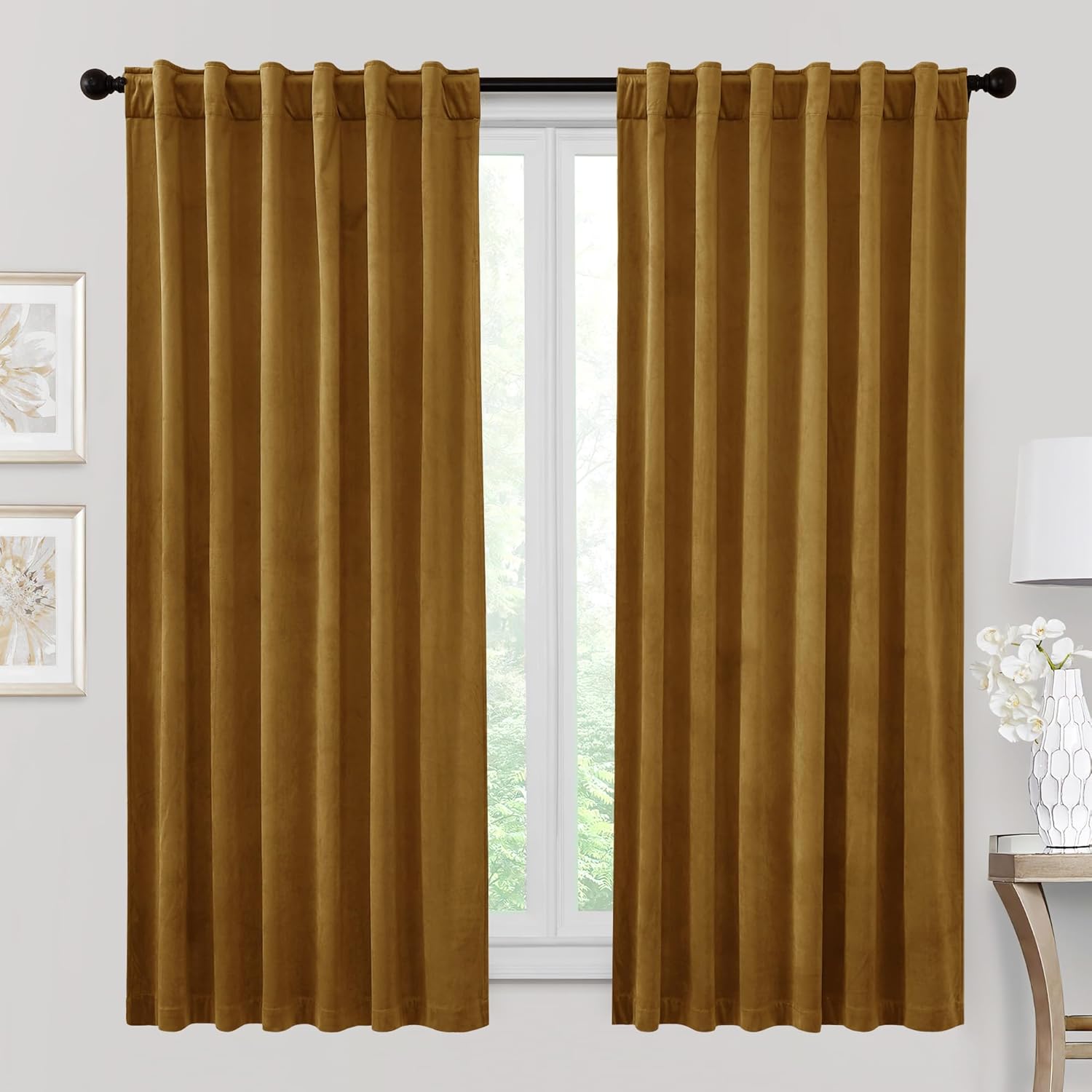 RYB HOME Velvet Curtains 96 inches - Blackout Curtains for Living Room,Thermal Insulated Noise Reducing Panels Luxury Vertical Sense Window Decor for Party Backdrops, Navy Blue, W52 x L96, 2 Panels