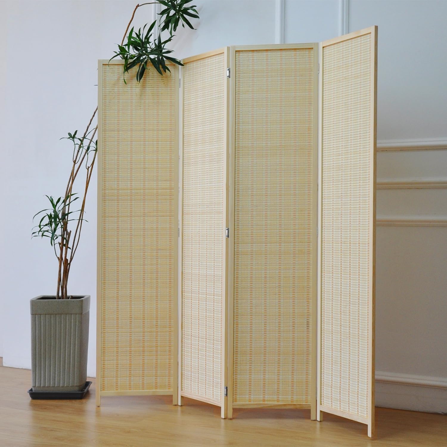 6 Panel Room Divider and Folding Screen Room Divider,Bamboo Room Divider for Room Separation,67" H x 92.1" W