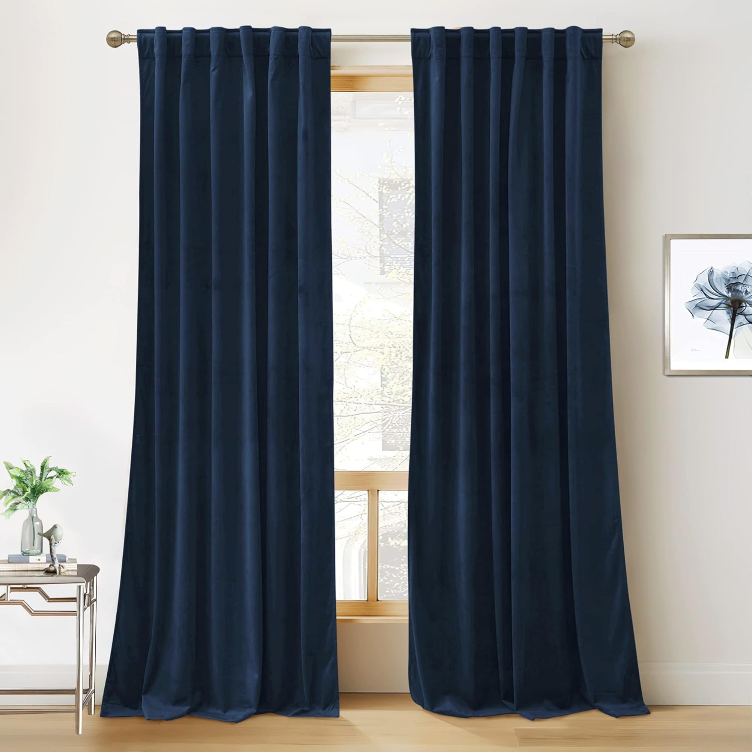 RYB HOME Velvet Curtains 96 inches - Blackout Curtains for Living Room,Thermal Insulated Noise Reducing Panels Luxury Vertical Sense Window Decor for Party Backdrops, Navy Blue, W52 x L96, 2 Panels