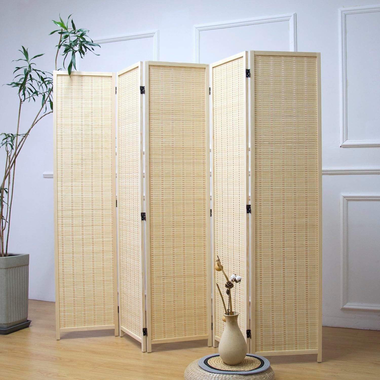 6 Panel Room Divider and Folding Screen Room Divider,Bamboo Room Divider for Room Separation,67" H x 92.1" W