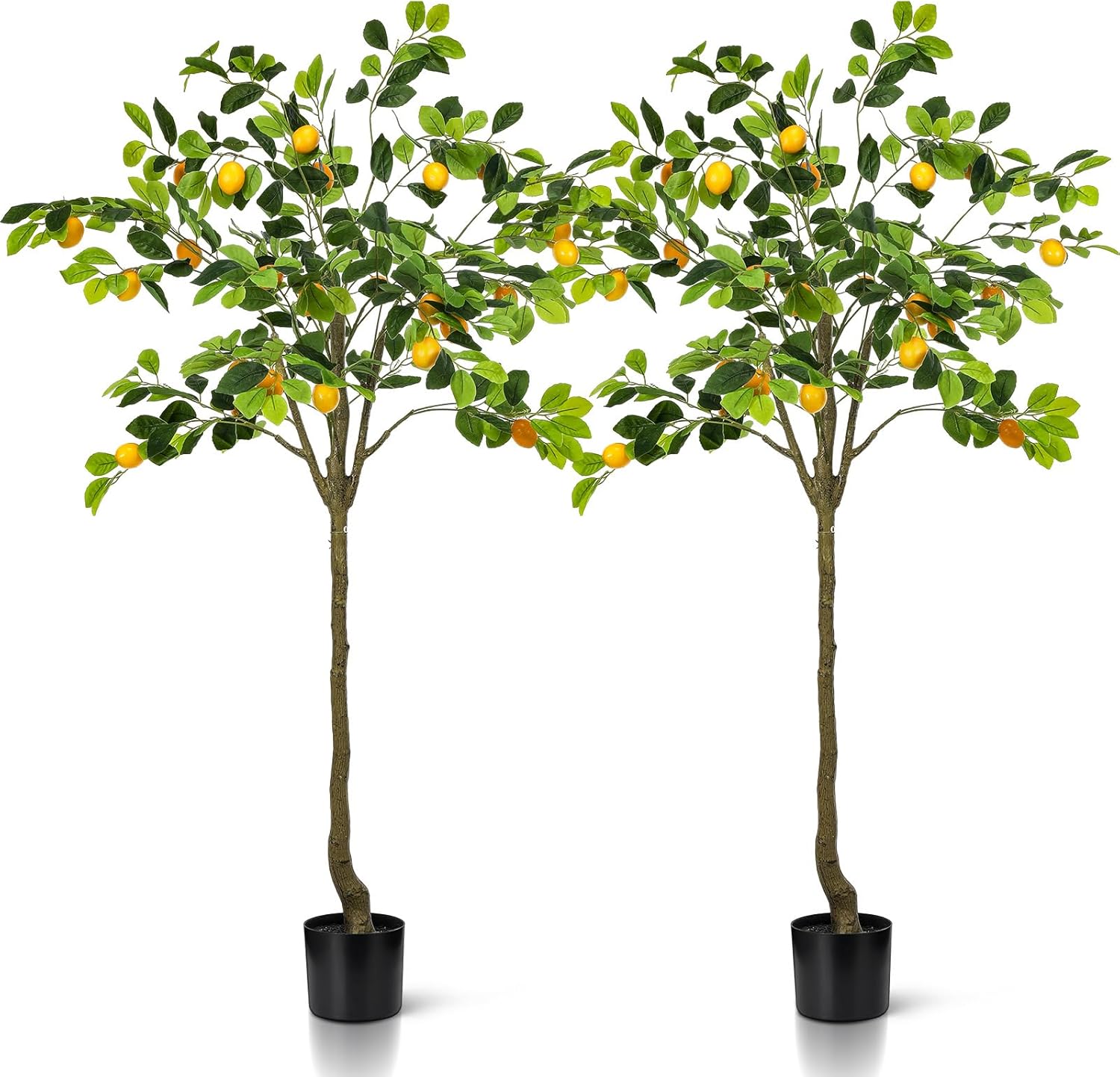 Jexine 2 Pack Artificial Lemon Tree 5 ft Tall Fake Plant Pre Potted Faux Lemon Tree Realistic Fruits for Indoor Home Decor Office Living Room