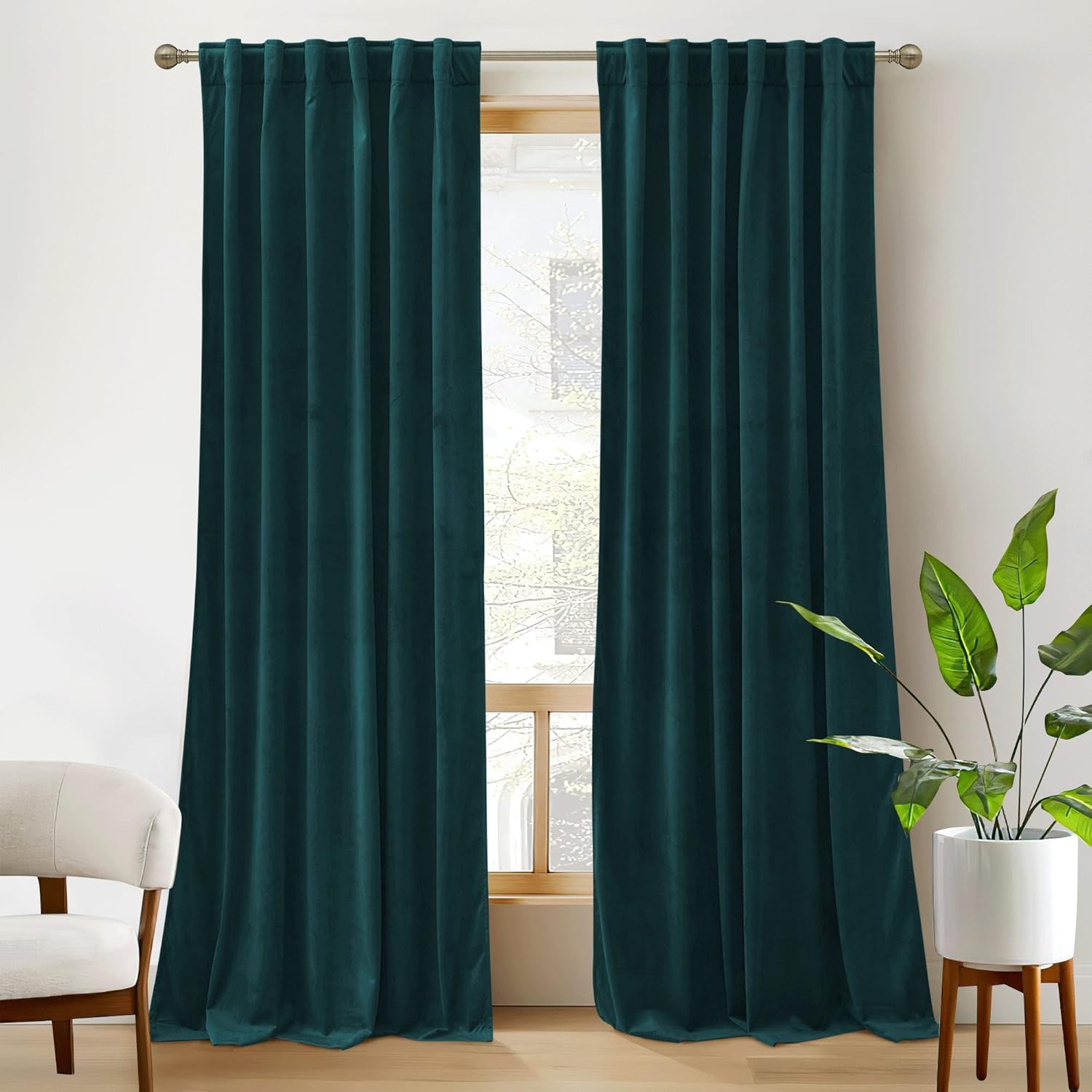 RYB HOME Velvet Curtains 96 inches - Blackout Curtains for Living Room,Thermal Insulated Noise Reducing Panels Luxury Vertical Sense Window Decor for Party Backdrops, Navy Blue, W52 x L96, 2 Panels