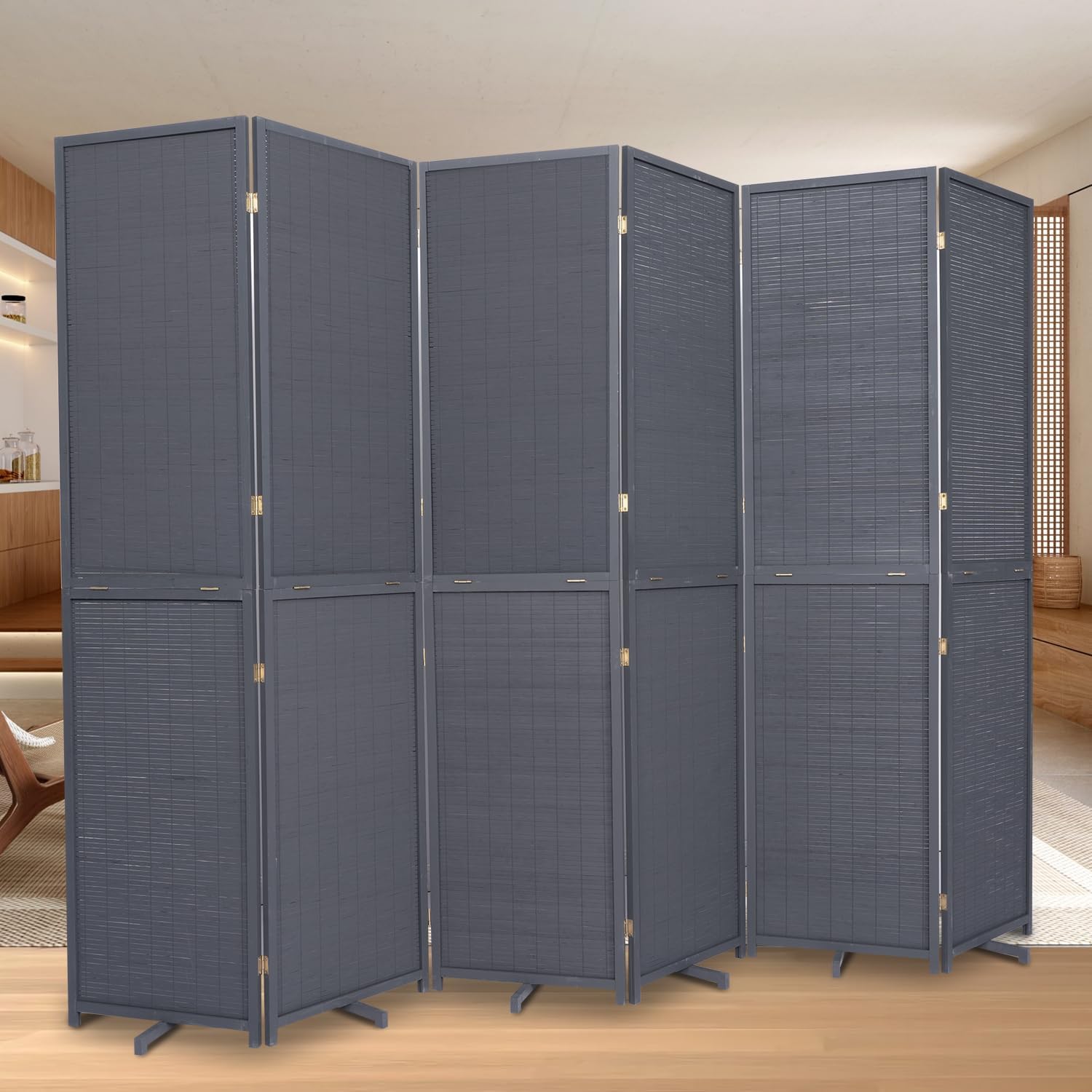 Room Divider Folding Privacy Screens, Hand-Made 67'' High Bamboo Room Dividers Freestanding 2-in-1 Multifunction 4 Panel Wall Divider for Room Separation, Portable Room Partitions and Dividers