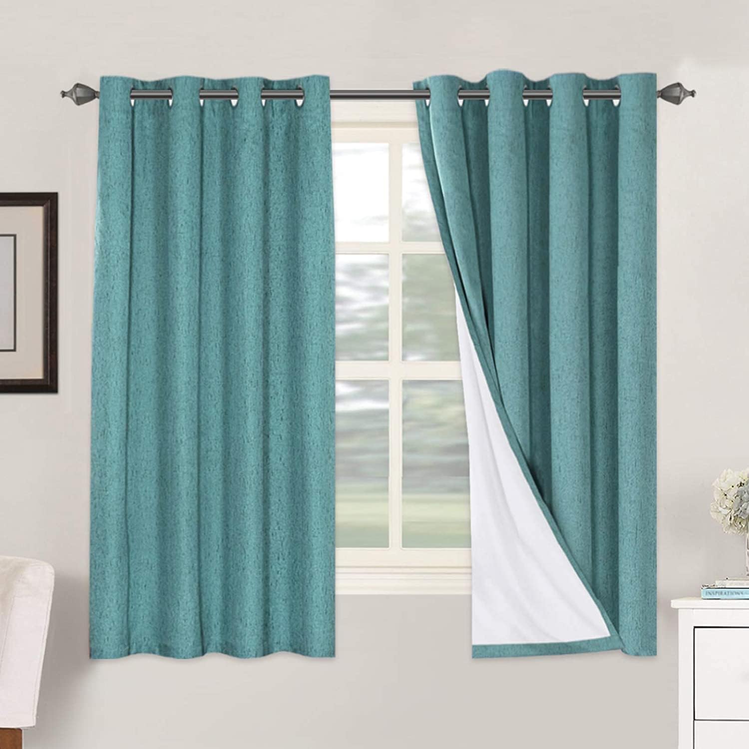H.VERSAILTEX Linen 100% Blackout Curtains for Bedroom Full Light Blocking Curtains, Textured Window Curtain for Living Room 84 inch Grommet, Energy Efficient Curtains White Liner(2 Panels, Natural)