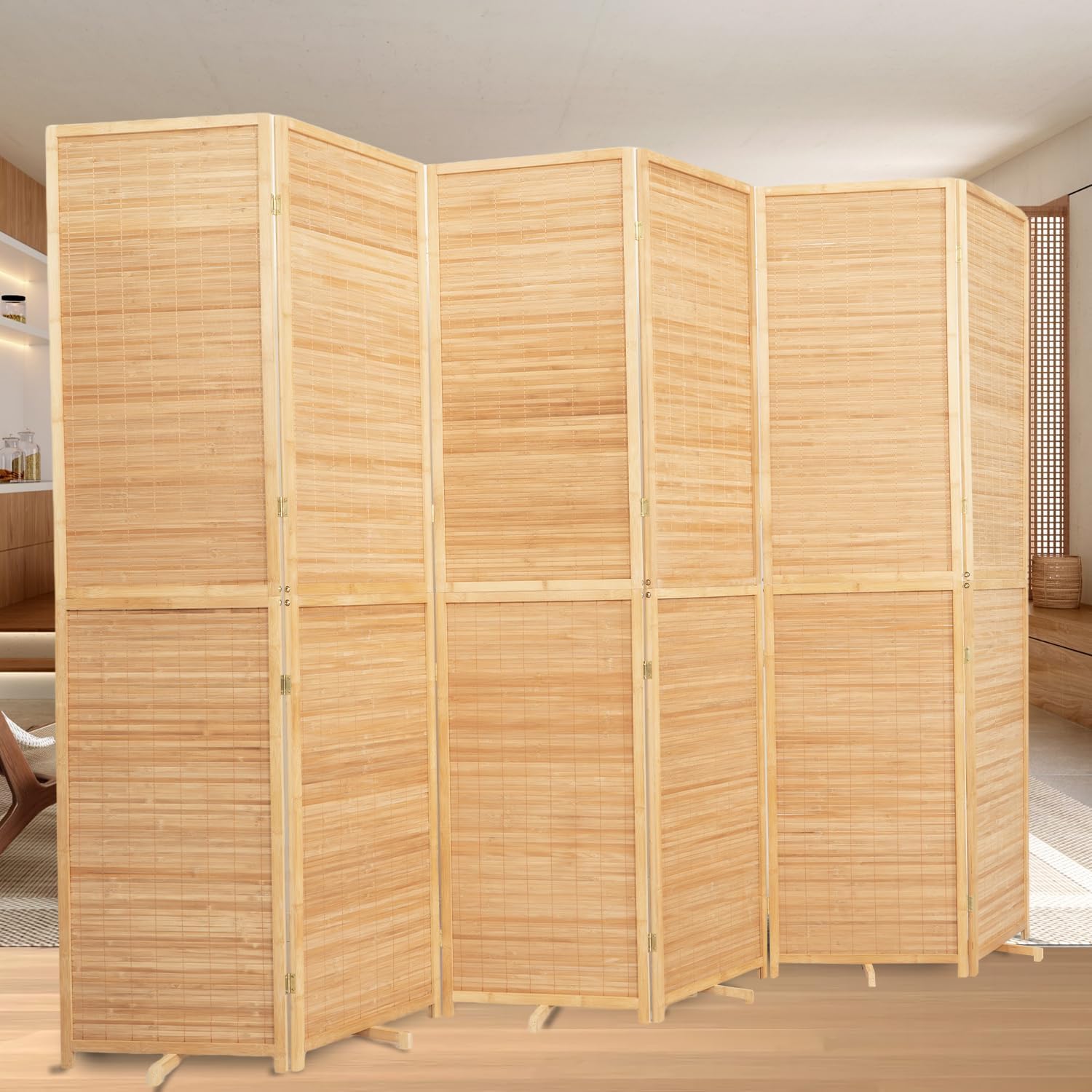 Room Divider Folding Privacy Screens, Hand-Made 67'' High Bamboo Room Dividers Freestanding 2-in-1 Multifunction 4 Panel Wall Divider for Room Separation, Portable Room Partitions and Dividers