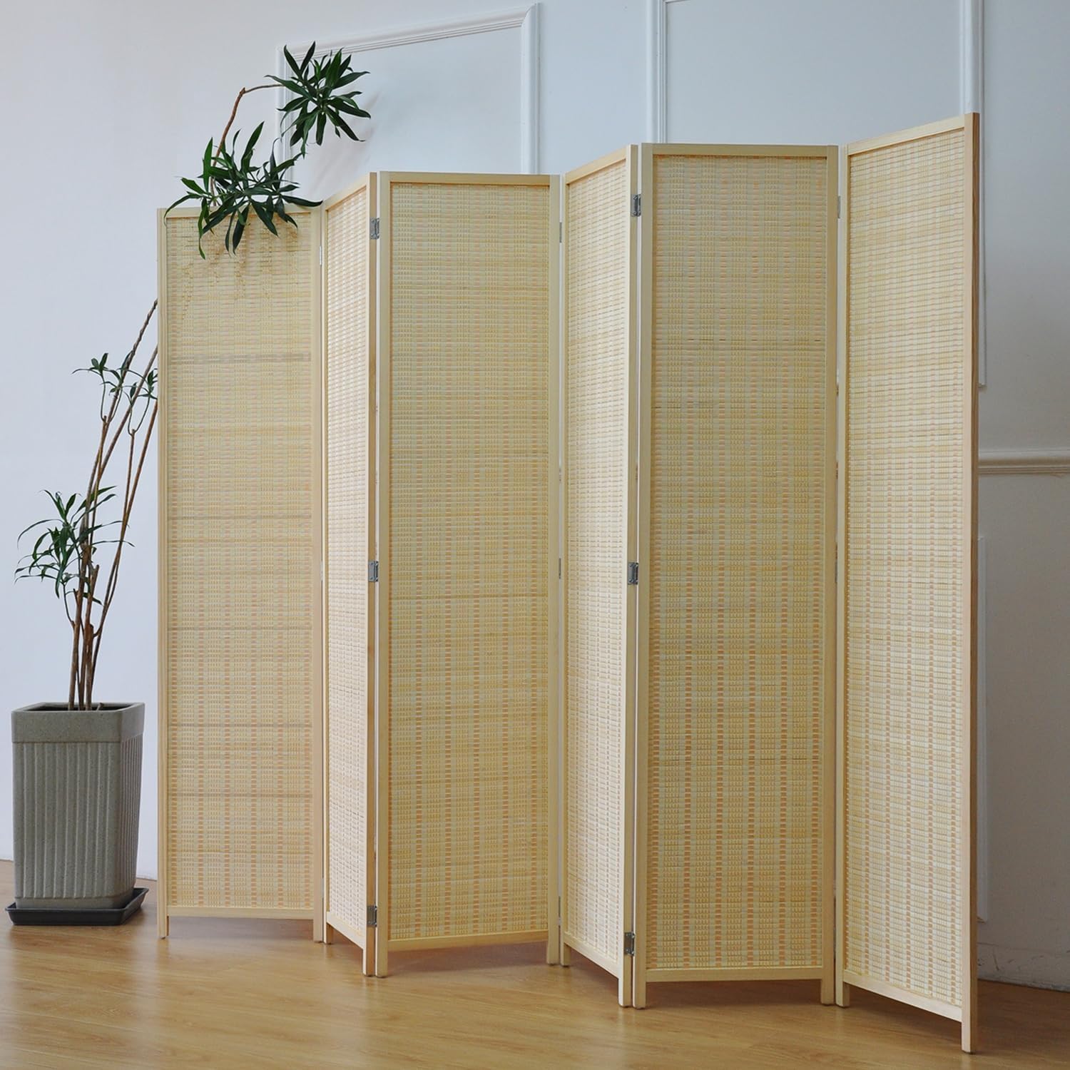 6 Panel Room Divider and Folding Screen Room Divider,Bamboo Room Divider for Room Separation,67" H x 92.1" W