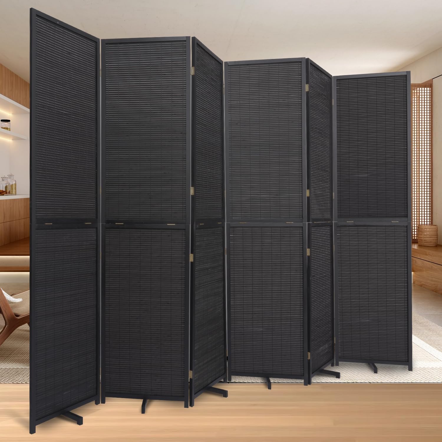 Room Divider Folding Privacy Screens, Hand-Made 67'' High Bamboo Room Dividers Freestanding 2-in-1 Multifunction 4 Panel Wall Divider for Room Separation, Portable Room Partitions and Dividers