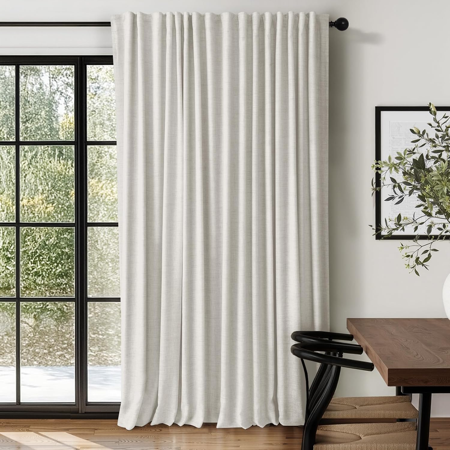 100% Blackout Shield Linen Blackout Curtains for Bedroom 84 Inches Long, Back Tab/Rod Pocket Living Room Drapes, Thermal Insulated Blackout Curtains 2 Panels Set, 50" W x 84" L, Cream