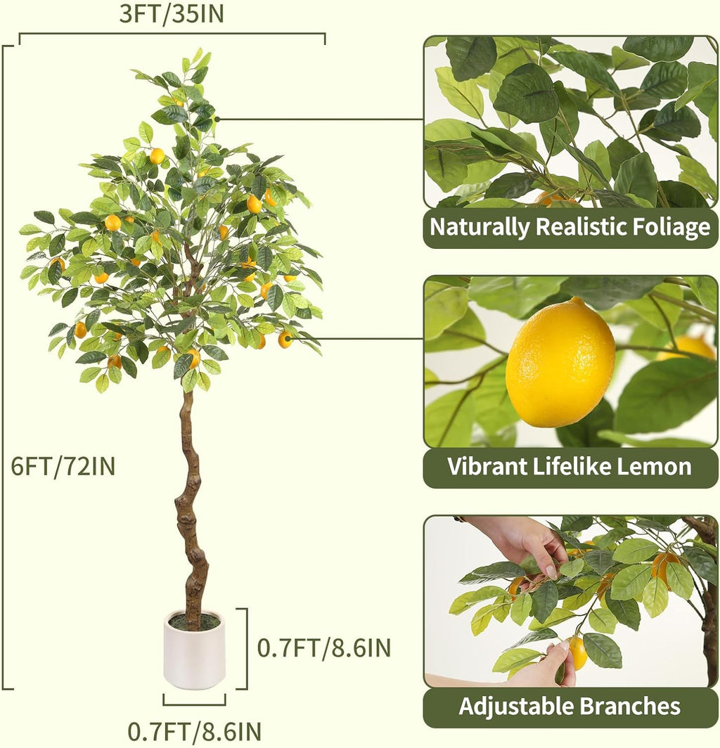 Artificial Lemon Tree Potted Plant with 23 Lemon Fruits, 6 Feet Tall Brings Nature Indoors and Comes to Life for Living Room, Bedroom or Office Decor