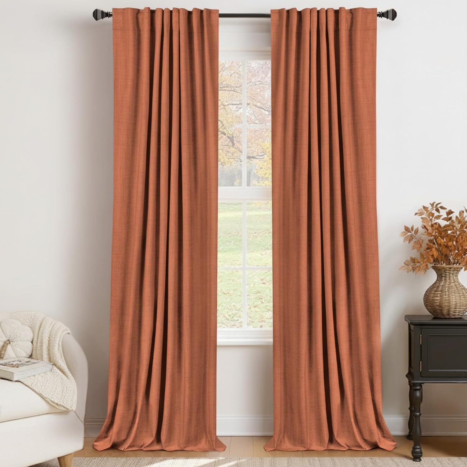 100% Blackout Shield Linen Blackout Curtains for Bedroom 84 Inches Long, Back Tab/Rod Pocket Living Room Drapes, Thermal Insulated Blackout Curtains 2 Panels Set, 50" W x 84" L, Cream