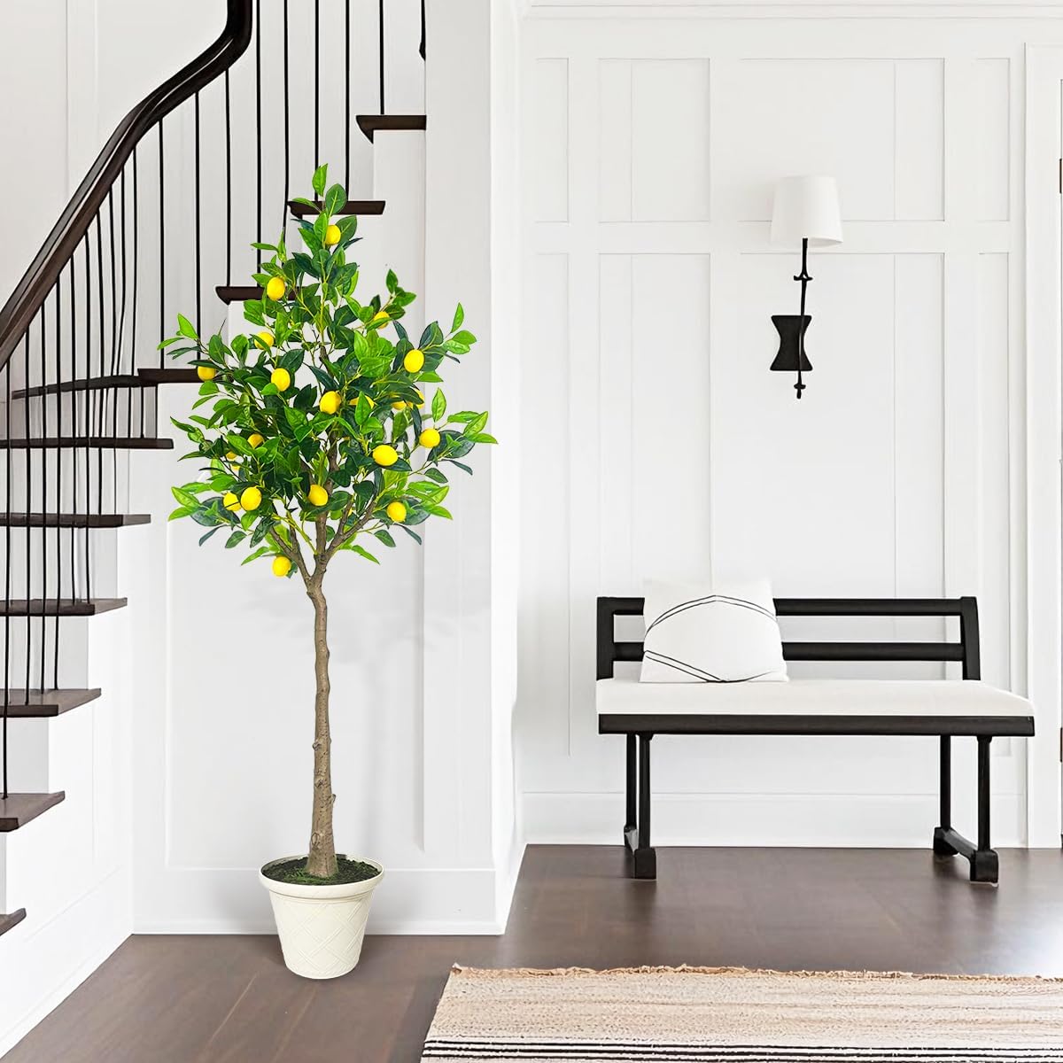 Artificial Lemon Tree, 5FT Fake Lemon Plant, Faux Lemon Tree with Realistic Trunk and Lifelike Leaves, Plastic Lemon Fruit Tree for Home Decor Living Room Office
