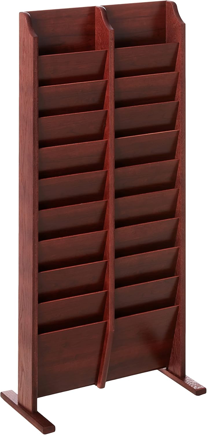 Wooden Mallet 20 Pocket Cascade Free-Standing Rack Magazine Holder, Mahogany (MR20-FSMH)