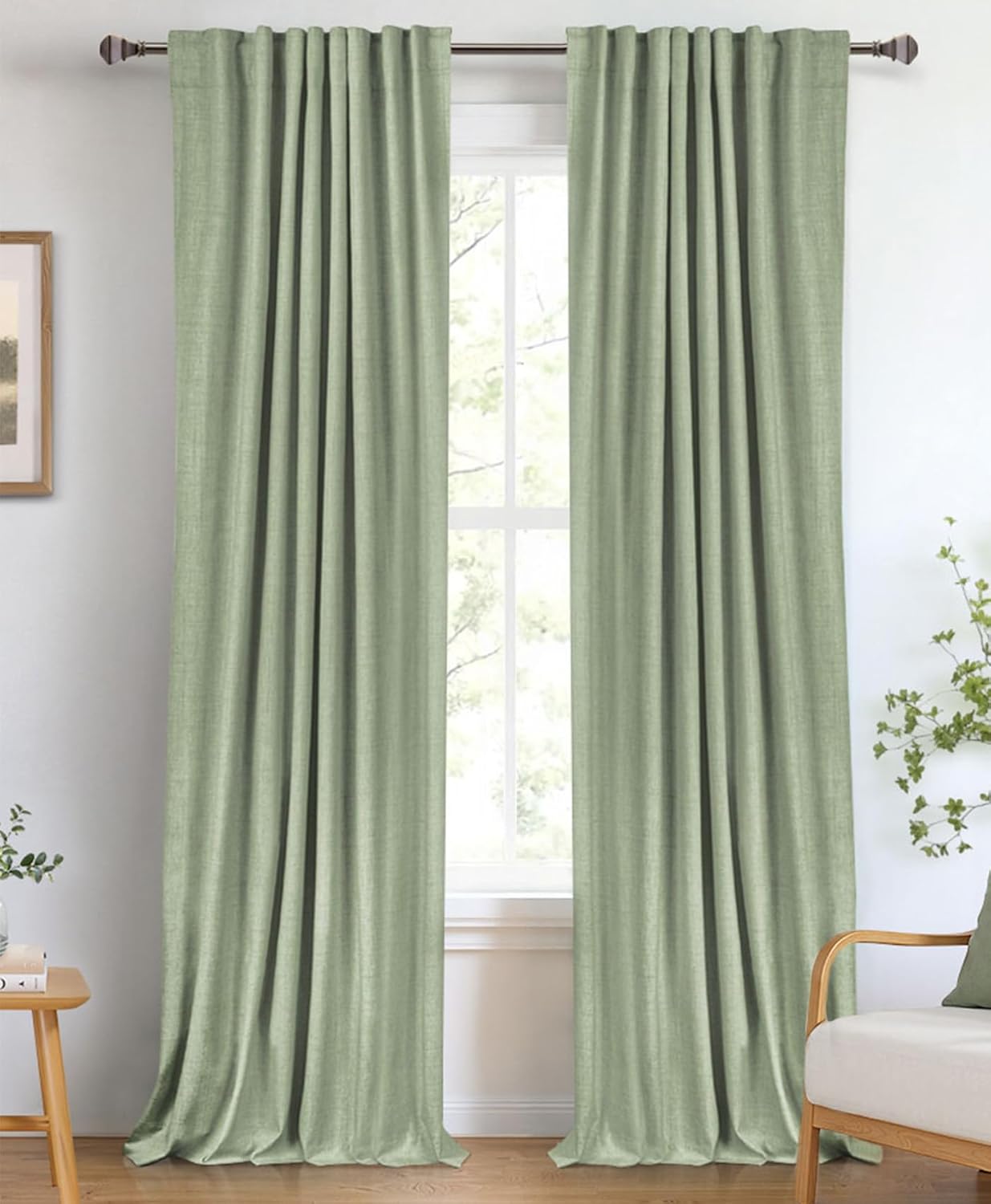 100% Blackout Shield Linen Blackout Curtains for Bedroom 84 Inches Long, Back Tab/Rod Pocket Living Room Drapes, Thermal Insulated Blackout Curtains 2 Panels Set, 50" W x 84" L, Cream