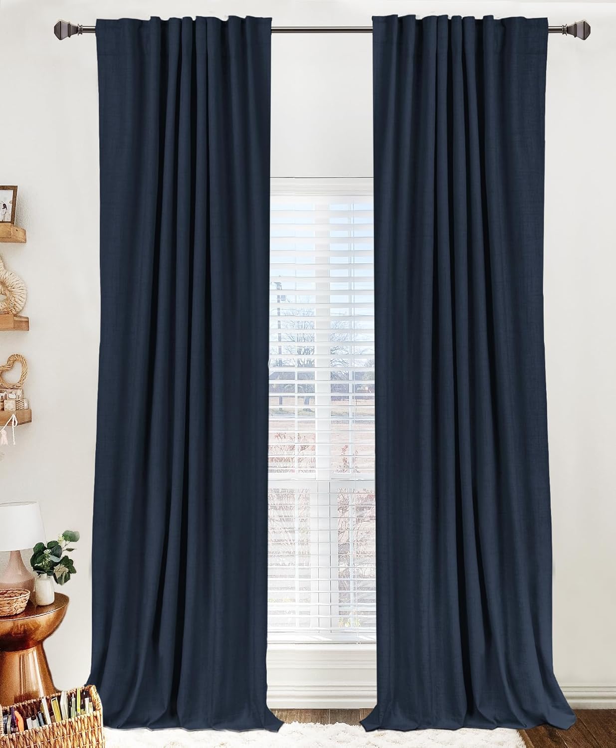 100% Blackout Shield Linen Blackout Curtains for Bedroom 84 Inches Long, Back Tab/Rod Pocket Living Room Drapes, Thermal Insulated Blackout Curtains 2 Panels Set, 50" W x 84" L, Cream