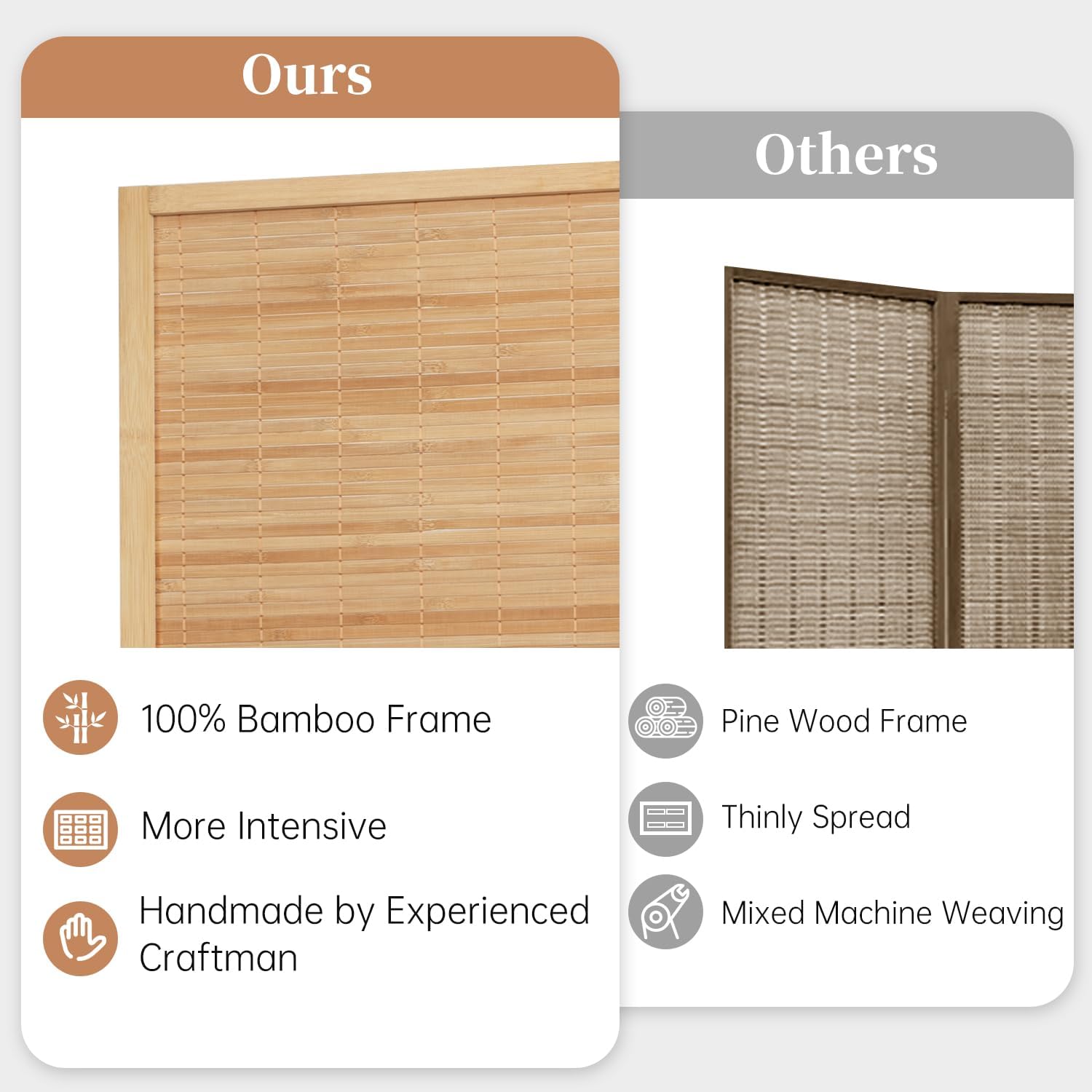 Room Divider Folding Privacy Screens, Hand-Made 67'' High Bamboo Room Dividers Freestanding 2-in-1 Multifunction 4 Panel Wall Divider for Room Separation, Portable Room Partitions and Dividers